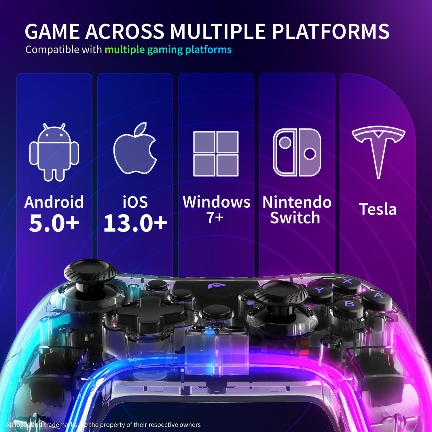 Fosmon Wireless Bluetooth Gaming Controller with RGB Lights (14 Color Setting) and 4 Level Vibration Function for Switch Pro Controllers, Switch/Switch Lite/OLED, PC, Tesla, Android/iOS - Image 4