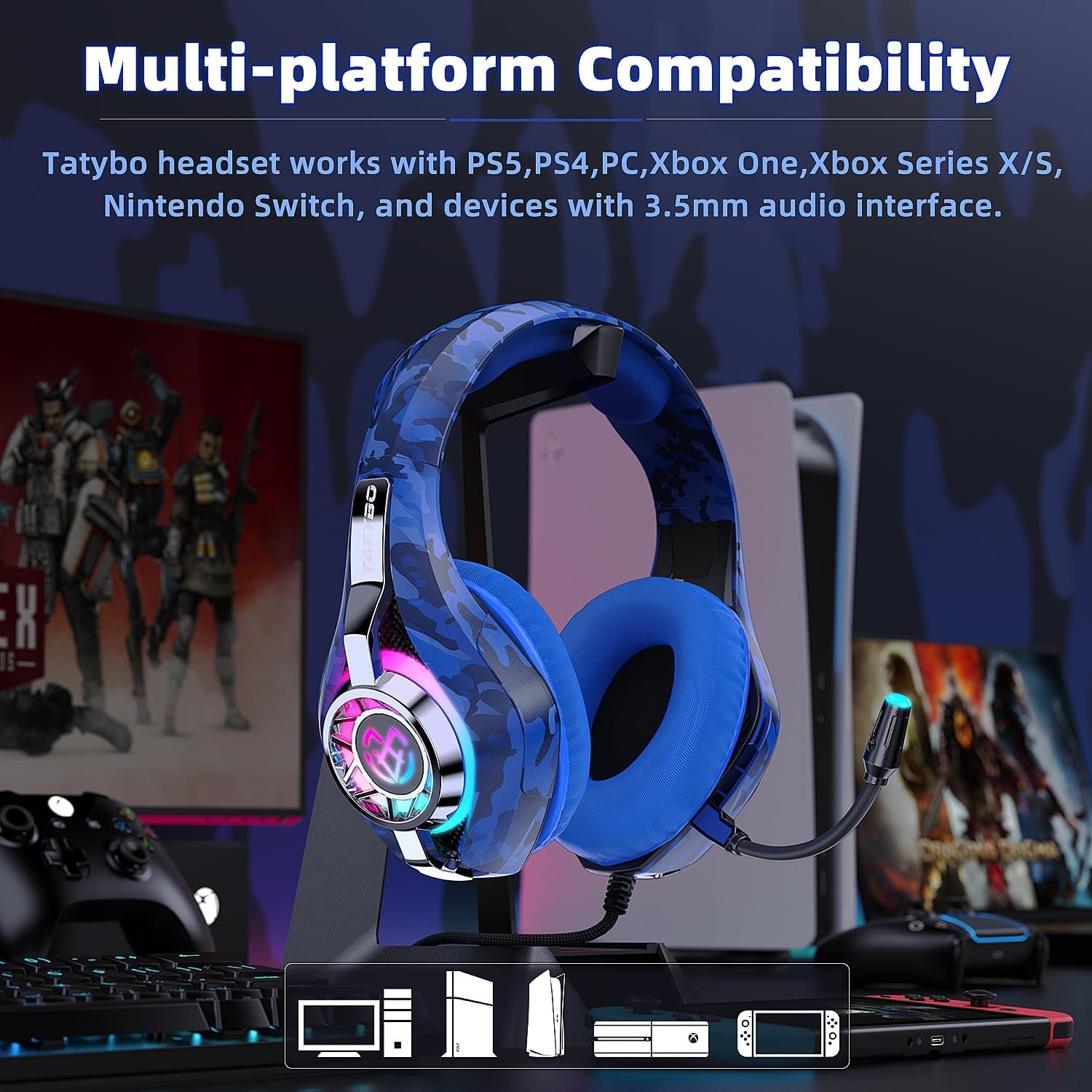Gaming Headset for PS5 PS4 Switch Xbox PC, Surround Sound Gaming Headphones with Noise Canceling Mic - Image 4