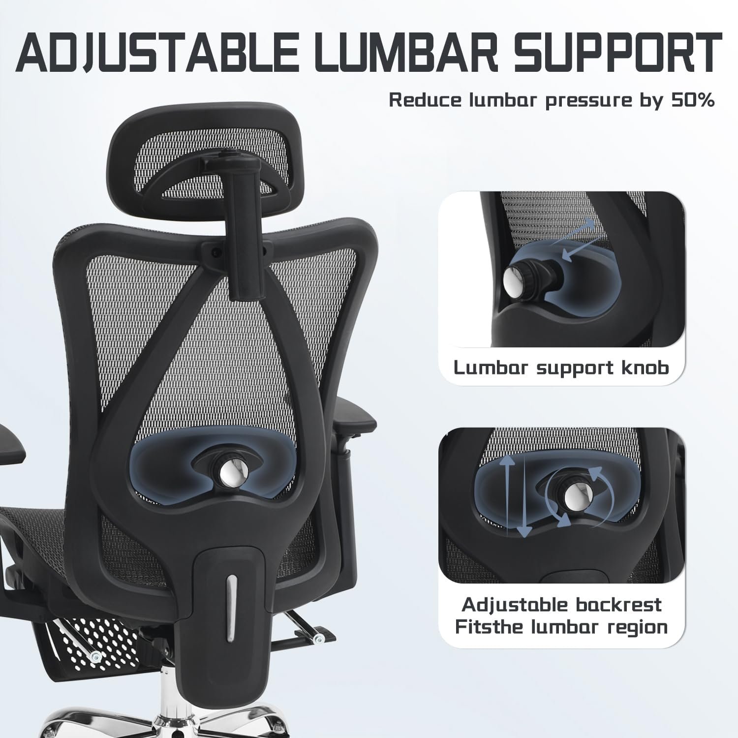 Ergonomic Office Chair, Comfort Mesh with Adjustable Lumbar Support, SGS Class 4 Gas Cylinder Certification Upgraded Black - Image 6