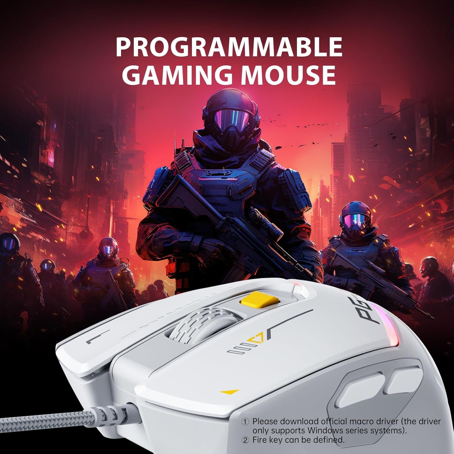 INPHIC PG1 Wired Computer Mouse Ergonomic, 12800 DPI High-Precision, 6 Programmable Buttons, RGB Backlit for Gaming - White Gray - Image 8
