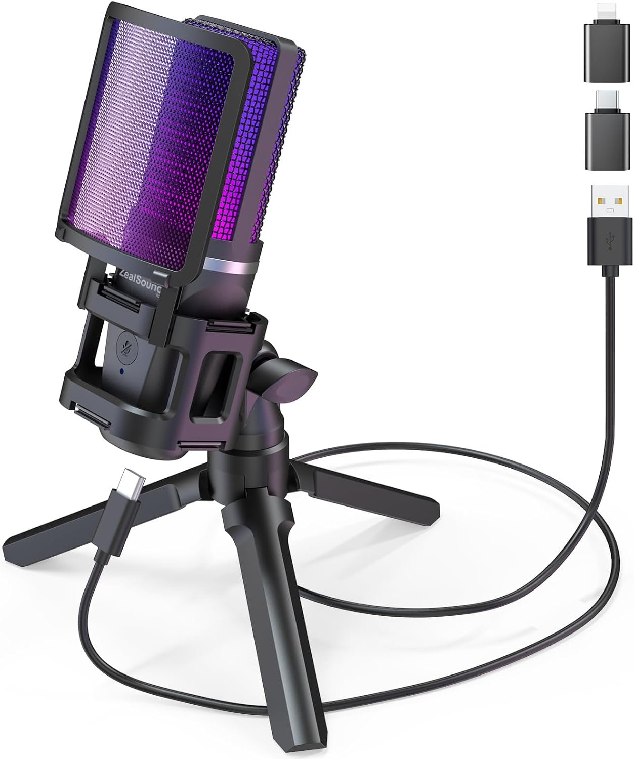 ZealSound Gaming USB Microphone for PC,RGB Condenser Computer Mic with Tripod Stand,Quick Mute,Gain Control for Gaming,Streaming,Podcasting,Recording,ASMR,Cardioid Mic Kit for Laptop/PS4/PS5/Phone - Image 2