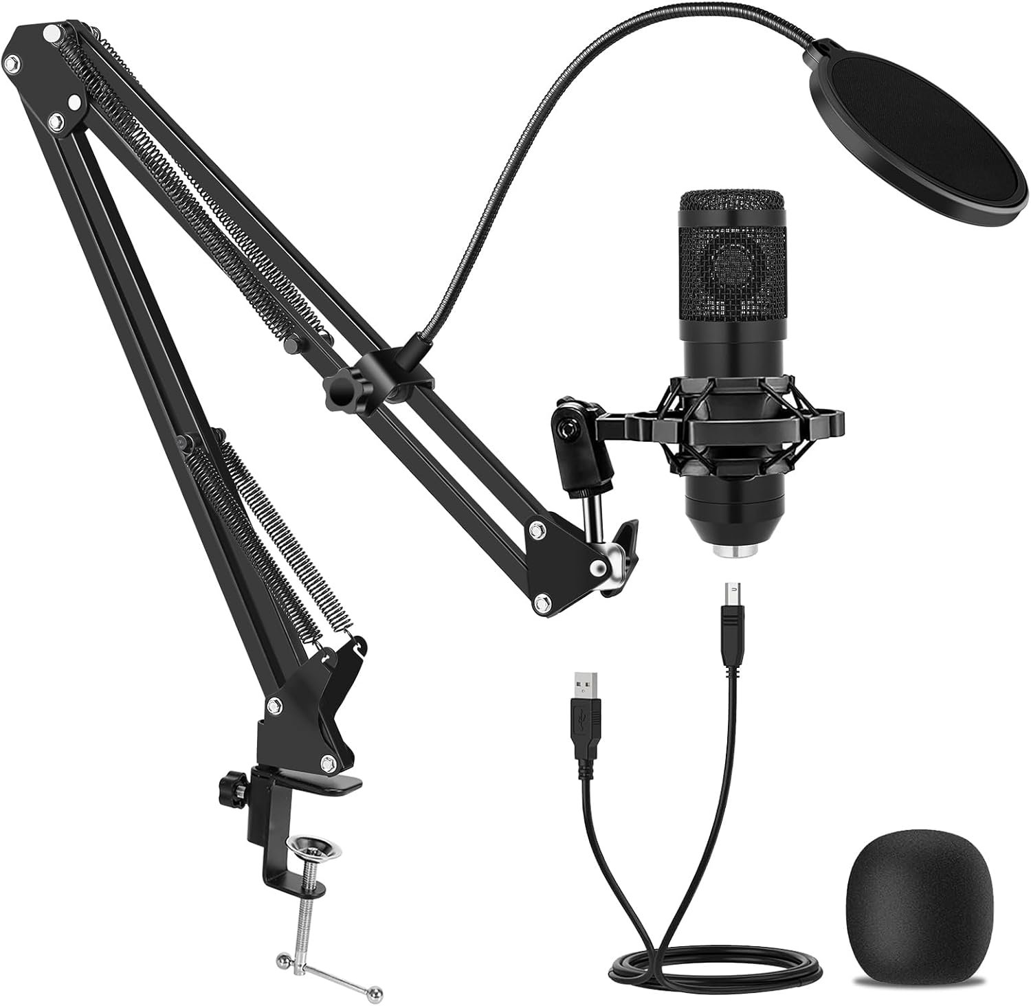 USB Condenser Microphone,Computer PC Microphone Kit with Adjustable Boom Arm Stand Shock Mount for YouTube Vocal Gaming Streaming - Image 2