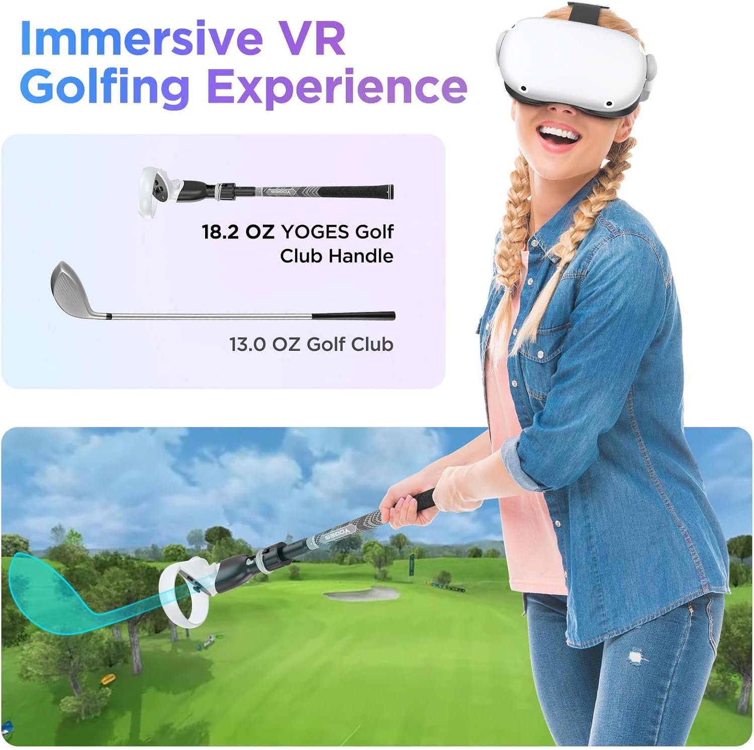 YOGES VR Golf Club Handle Compatible with Oculus-Quest 2-Accessories, Virtual Reality Baseball Controller Attachment, Simulator Real Golf Game Bat Adapter for Golf+, Walkabout Mini Golf, Golf5eclub - Image 6