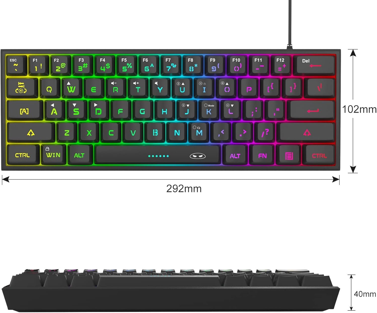 MageGee Mini 60% Gaming Keyboard, RGB Backlit 61 Key Ultra-Compact Keyboard, TS91 Ergonomic Waterproof Mechanical Feeling Office Computer Keyboard for PC, MAC, PS4, Xbox ONE Gamer(Black) - Image 7