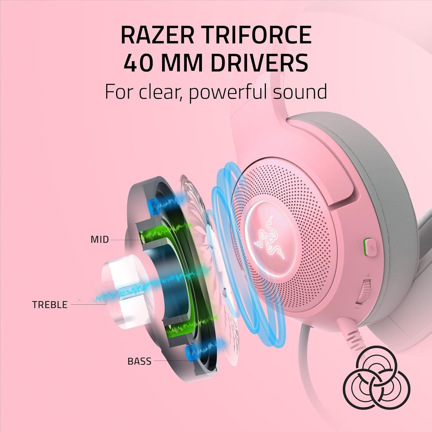 Razer Kraken Kitty V2 USB Wired Headset: Chroma RGB Kitty Ears - Stream Reactive Lighting - HyperClear Cardioid Mic - 40 mm Drivers - 7.1 Surround Sound - Comfortable Ear Cushions - Quartz Pink - Image 6