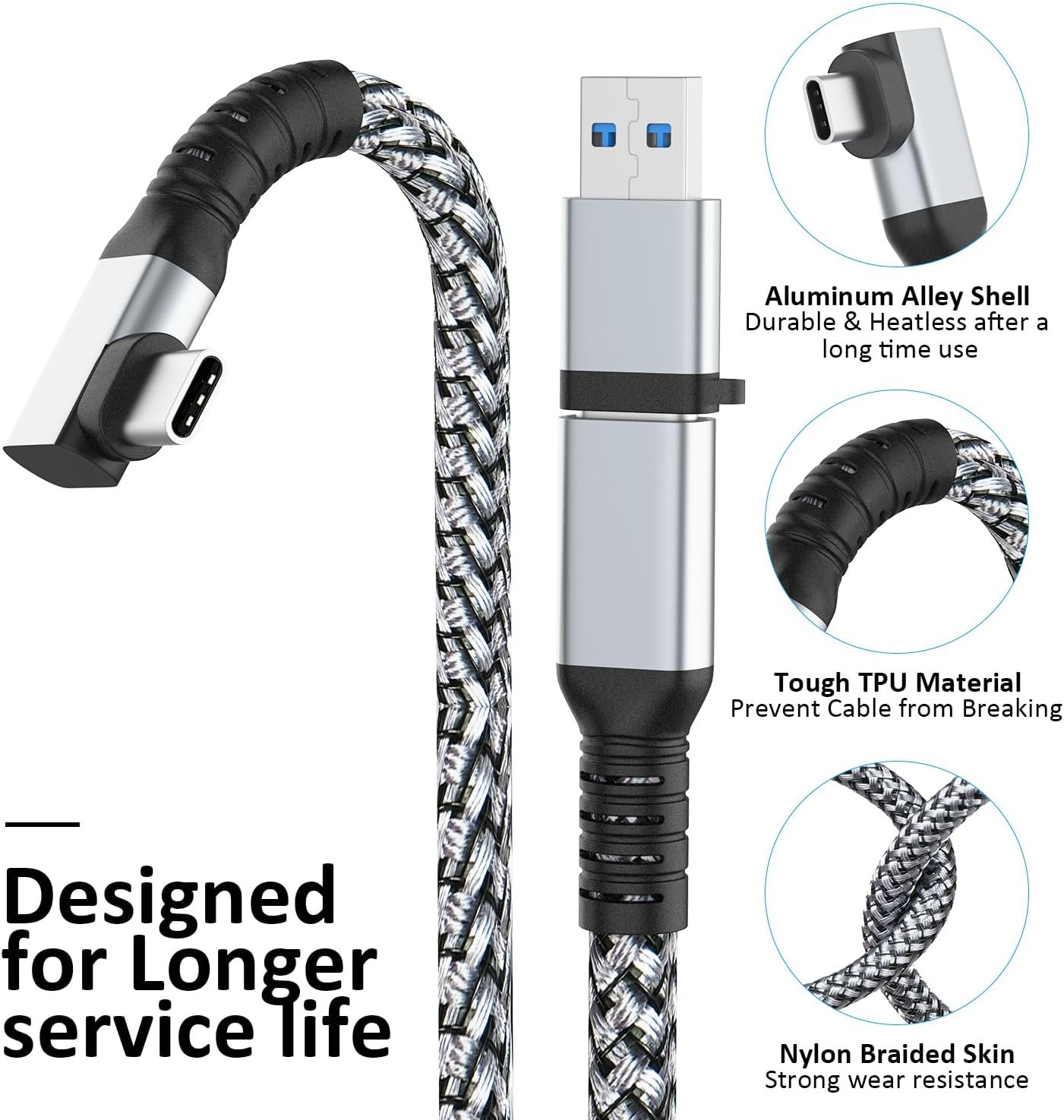 Link Cable 16FT VR Cable Compatible with Meta Oculus Quest 2/Quest 3S/Quest 3/Pro Pico, Nylon Braided Accessories and Gaming PC Steam VR, USB 3.0 Data Transfer Type C Cable, for VR Headset - Image 5
