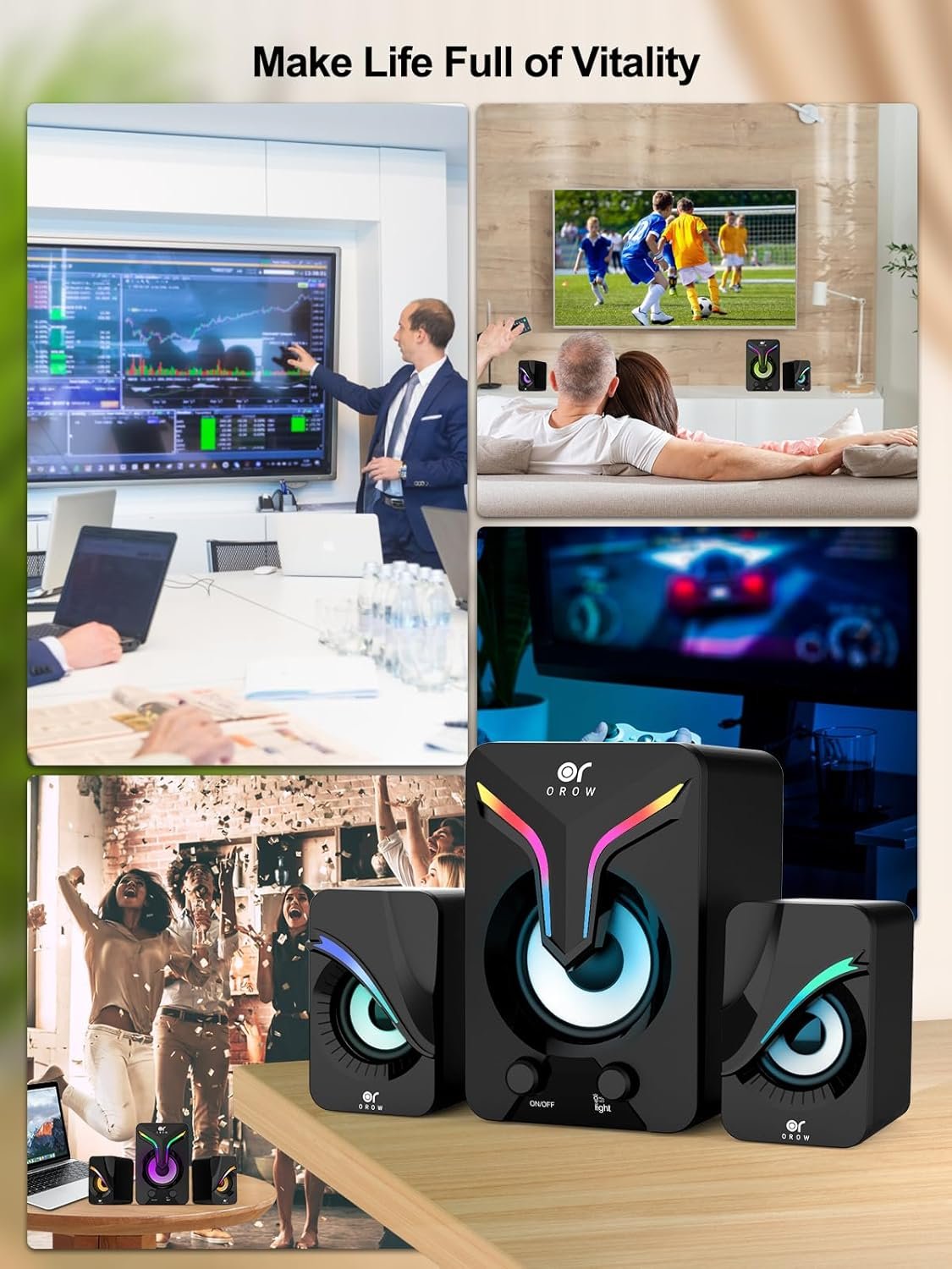 OROW Computer Speakers,Mini PC Speakers with Subwoofer,2.1 Desktop Speaker with RGB Lights,USB Powered, Stereo Sound,Gaming Speakerwith 3.5mm Aux Cable for Monitor/Laptop/Tablet(S212) - Image 7