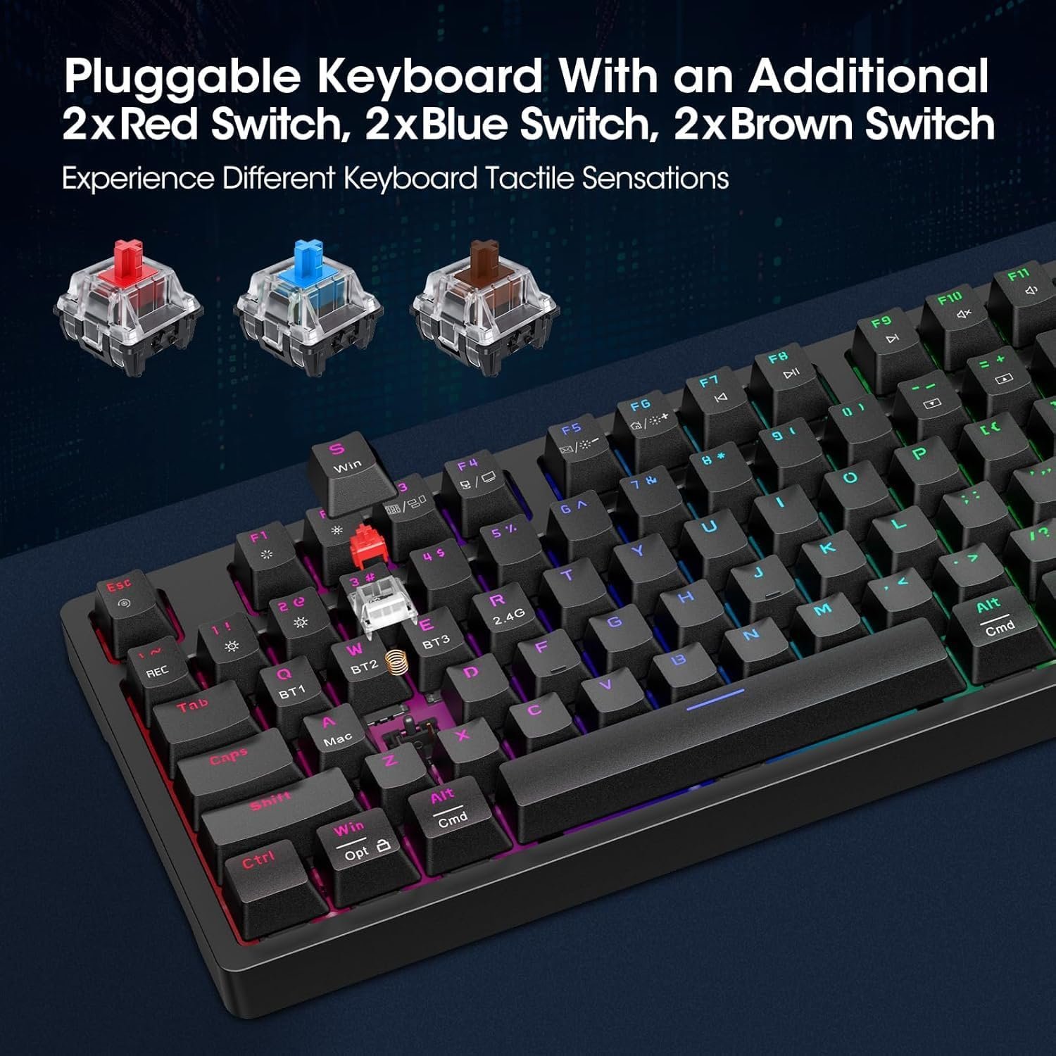 KOORUI Wired Gaming Keyboards with Brown Switch,Hot-Swap Mechanical Keyboard with Volume Knob, 26 RGB Backlit Light Up Keyboard, Full Keys Anti-Ghosting, Dual Color Injection Molded Keycaps for PC - Image 4