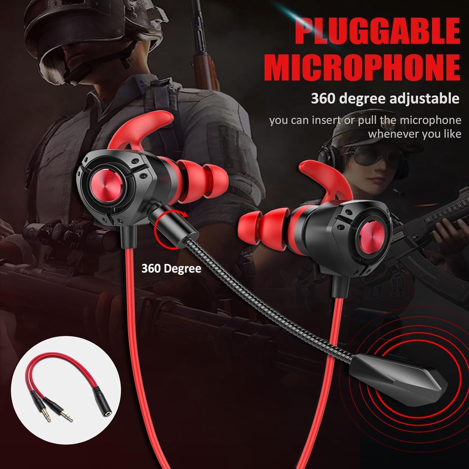 Gaming Headset with Microphone Wired Gaming Earbuds PC for PS4 PS5 Xbox One Playstation 5 Games Mobile Phone,Detachable Stereo Bass Earphones Noise Cancelling Gaming Headphones with Mic Black - Image 4