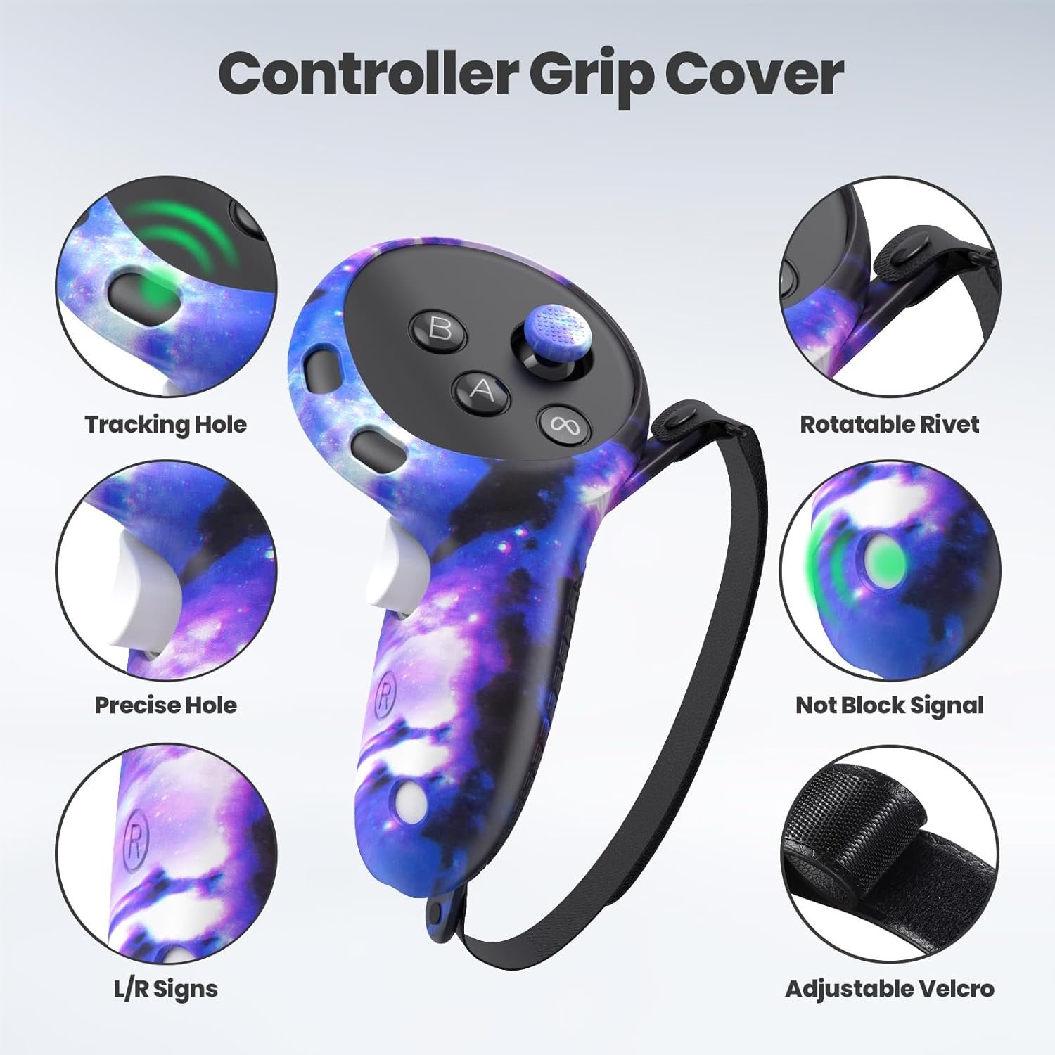 Compatible with Meta Quest 3 Accessories, VR Silicone Face Cover, VR Shell Cover,Touch Controller Grip Cover,Camera Lens Protector Set Compatible with Oculus Quest 3 (Starry Purple) - Image 5