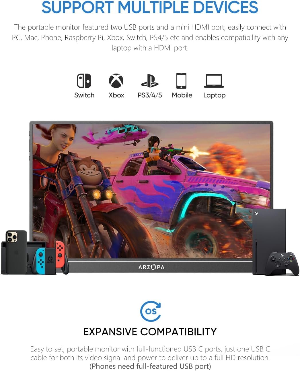 ARZOPA 16.1'' 144Hz Portable Gaming Monitor, 106% sRGB 1080P FHD Kickstand Portable Monitor with HDR, Ultra Slim, Eye Care, External Second Screen for Laptop, PC, PS5, Mac, Xbox-Z1FC - Image 8