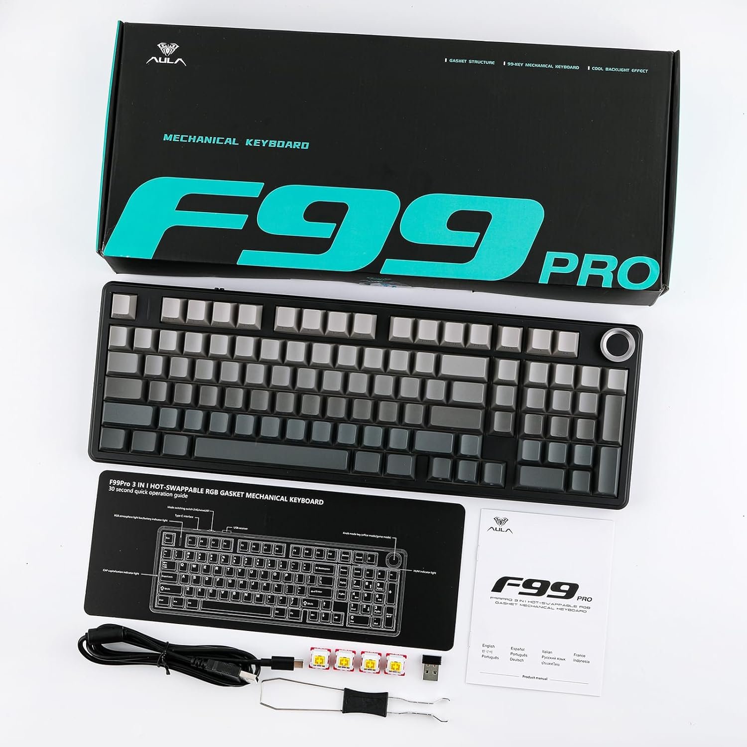 EPOMAKER X Aula F99 PRO Wireless Gaming Keyboard, Hot Swappable Custom Keyboard, 2.4GHz/Type-C/BT5.0 Mechanical Keyboard with 8000mAh Battery, RGB Backlit Gaming Keyboard (Black Gradient) - Image 9