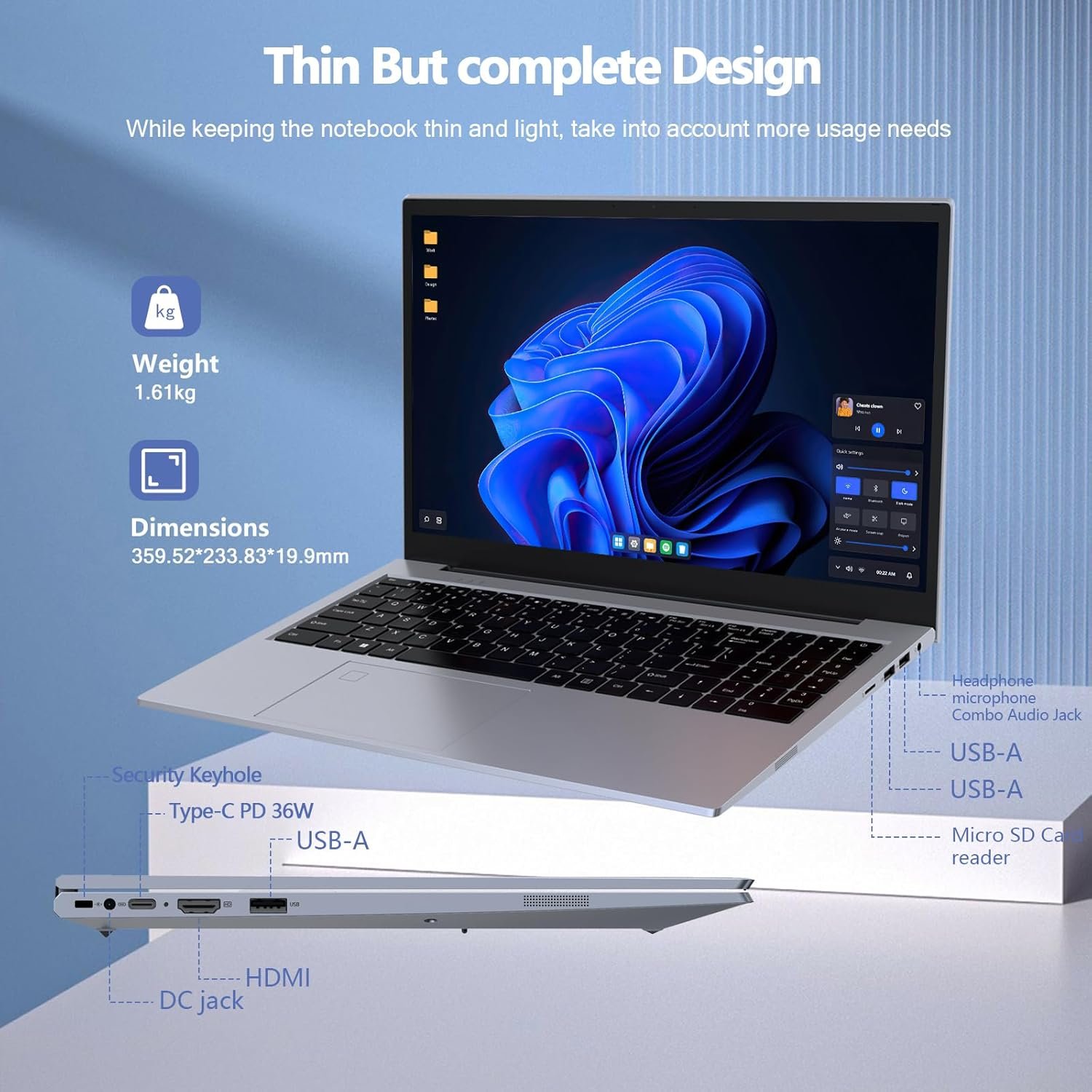 Laptop Gaming,Gaming Laptops,16GB DDR4 512GB SSD,16"FHD 1920*1080P PC,Windows 11 Pro,Full Metal Housing,N100 CUP(Up To 3.4Ghz),BT5.0, 5G Wifi, 3*USB3.2, Supports Type C Charging,5000mAh Battery,Gray - Image 4