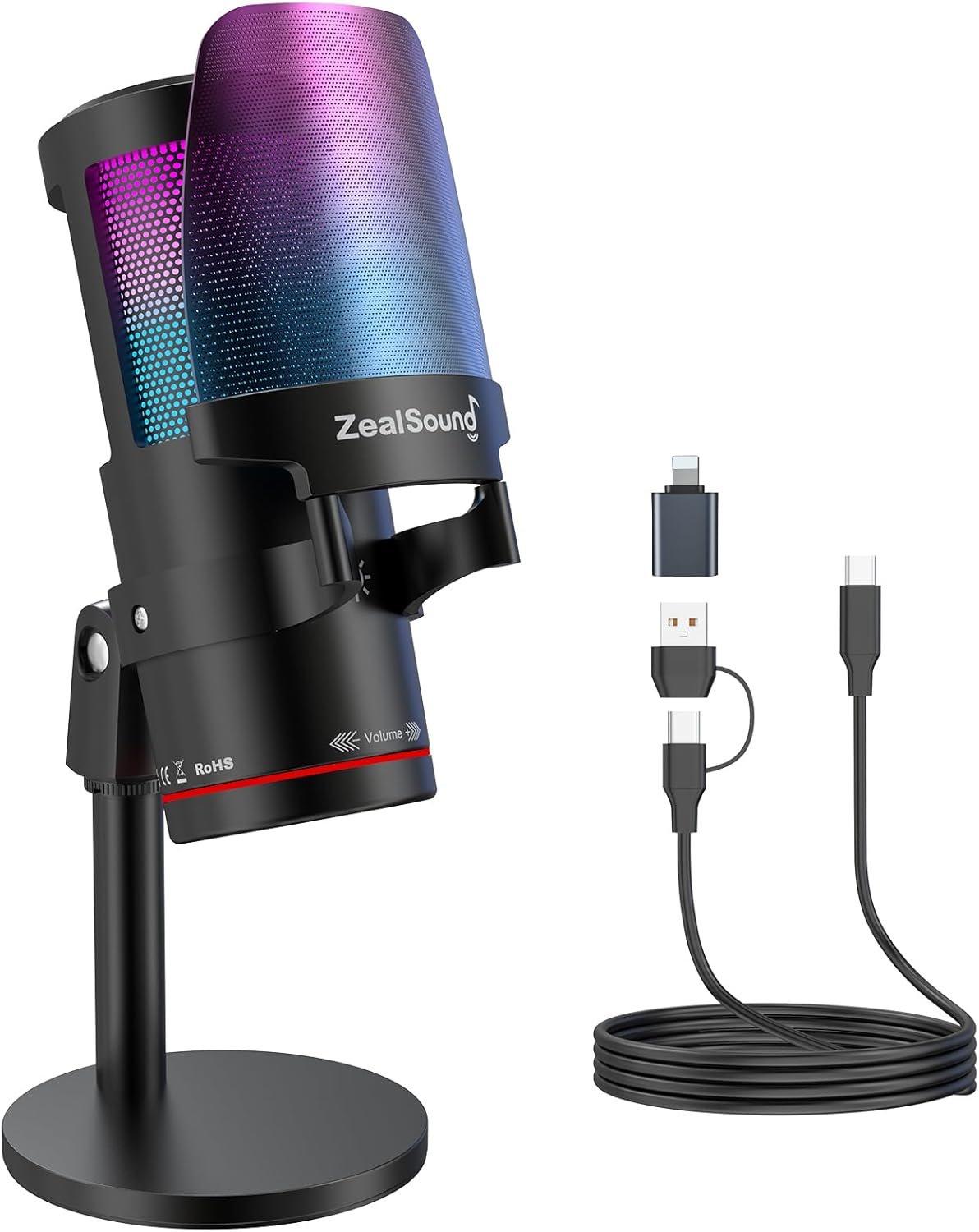 ZealSound Gaming USB Microphone,Noise Cancellation Condenser mic with RGB Light,Touch Mute,Gain,Monitoring for Streaming,Podcast,Twitch,YouTube,Discord,iPhone,iPad,PC,Computer,PS4,PS5,Mac,GamerWave - Image 2