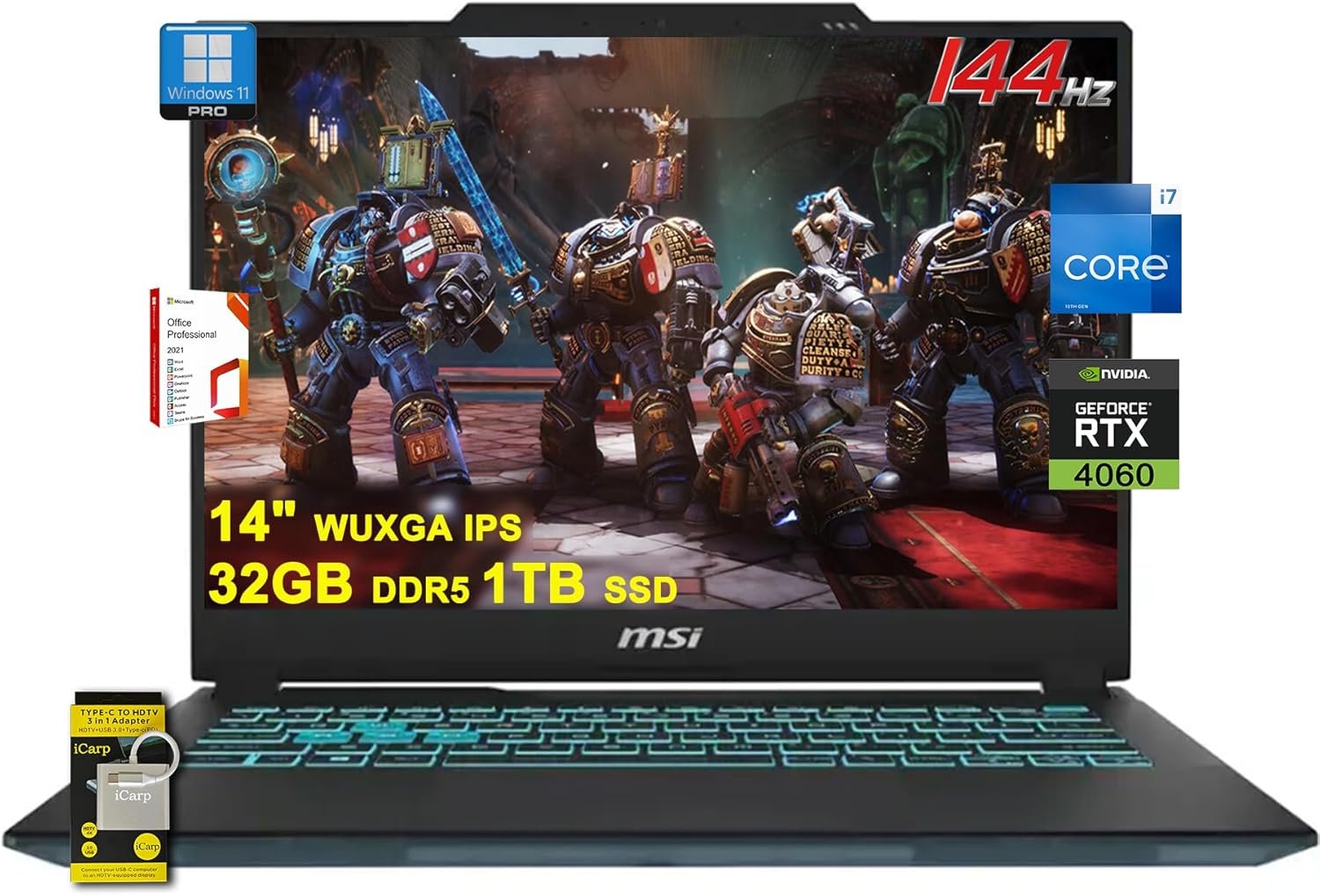 MSI Cyborg 14 Gaming Laptop 14" WUXGA IPS 144Hz (100% sRGB) Intel 10-core i7-13620H 32GB DDR5 1TB SSD GeForce RTX 4060 Backlit USB-C Win11Pro w/ICP Accessory - Image 2