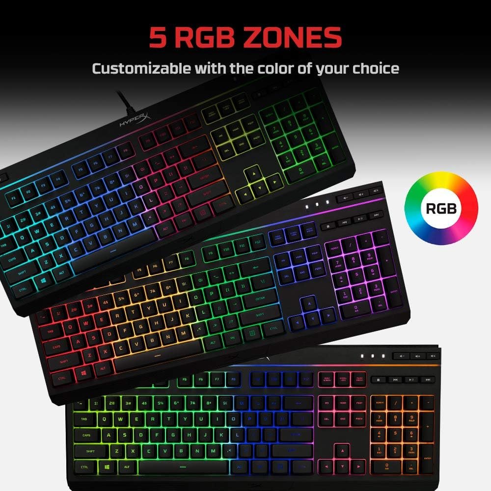 HyperX Alloy Core RGB – Membrane Gaming Keyboard, Comfortable Quiet Silent Keys with RGB LED Lighting Effects, Spill Resistant, Dedicated Media Keys, Compatible with Windows 10/8.1/8/7 – Black - Image 6