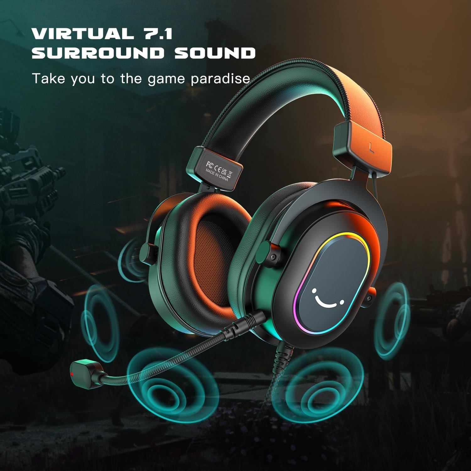 FIFINE Gaming Headset for PC-Wired Headphones with Microphone-7.1 Surround Sound Computer USB Headset for Laptop, Streaming Headphones on PS4/PS5, with EQ Mode, RGB, Soft Ear Pads - AmpliGame H6 - Image 3