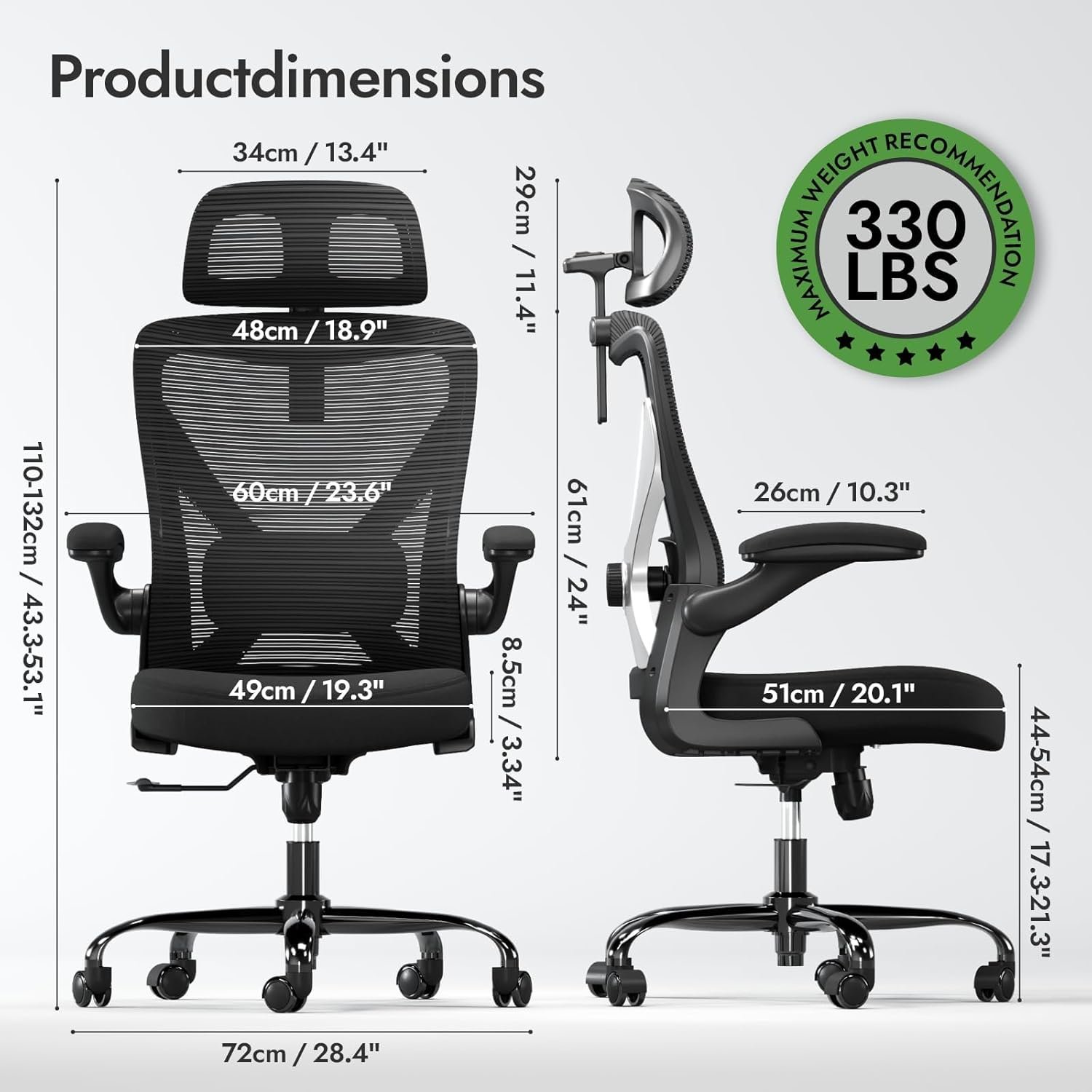 Ergonomic Office Chair - X-Shaped Computer Desk Chair Comfy, Gaming Chair, Office Chair with Lumbar Support, Mesh Office Chairs with Headrests, Desk Chair for Long Hours (Black Silver) - Image 3