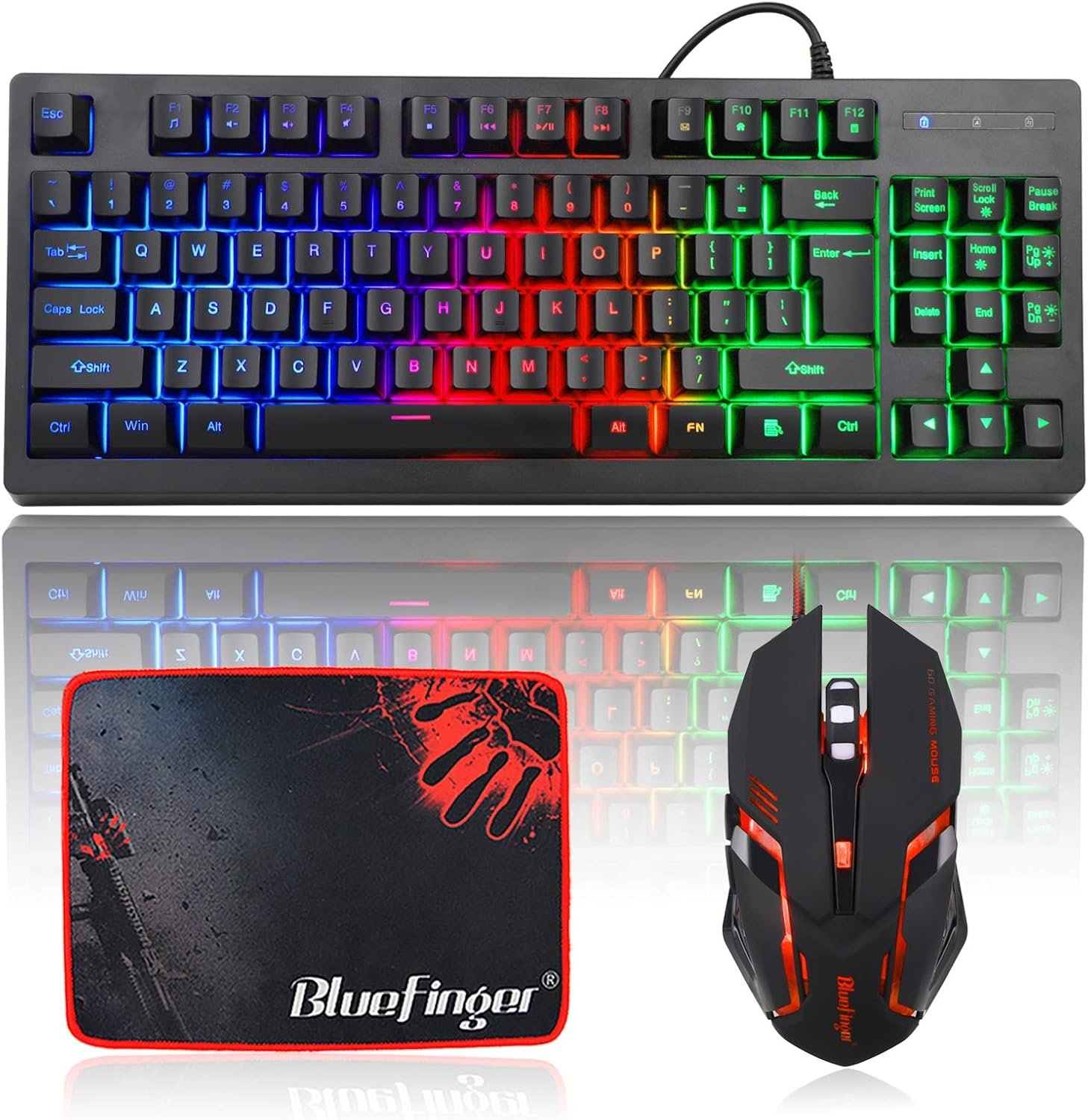 RGB 87 Keys Gaming Keyboard and Backlit Mouse Combo,BlueFinger USB Wired Rainbow Keyboard,Gaming Keyboard Set for Laptop PC Computer Game and Work - Image 2