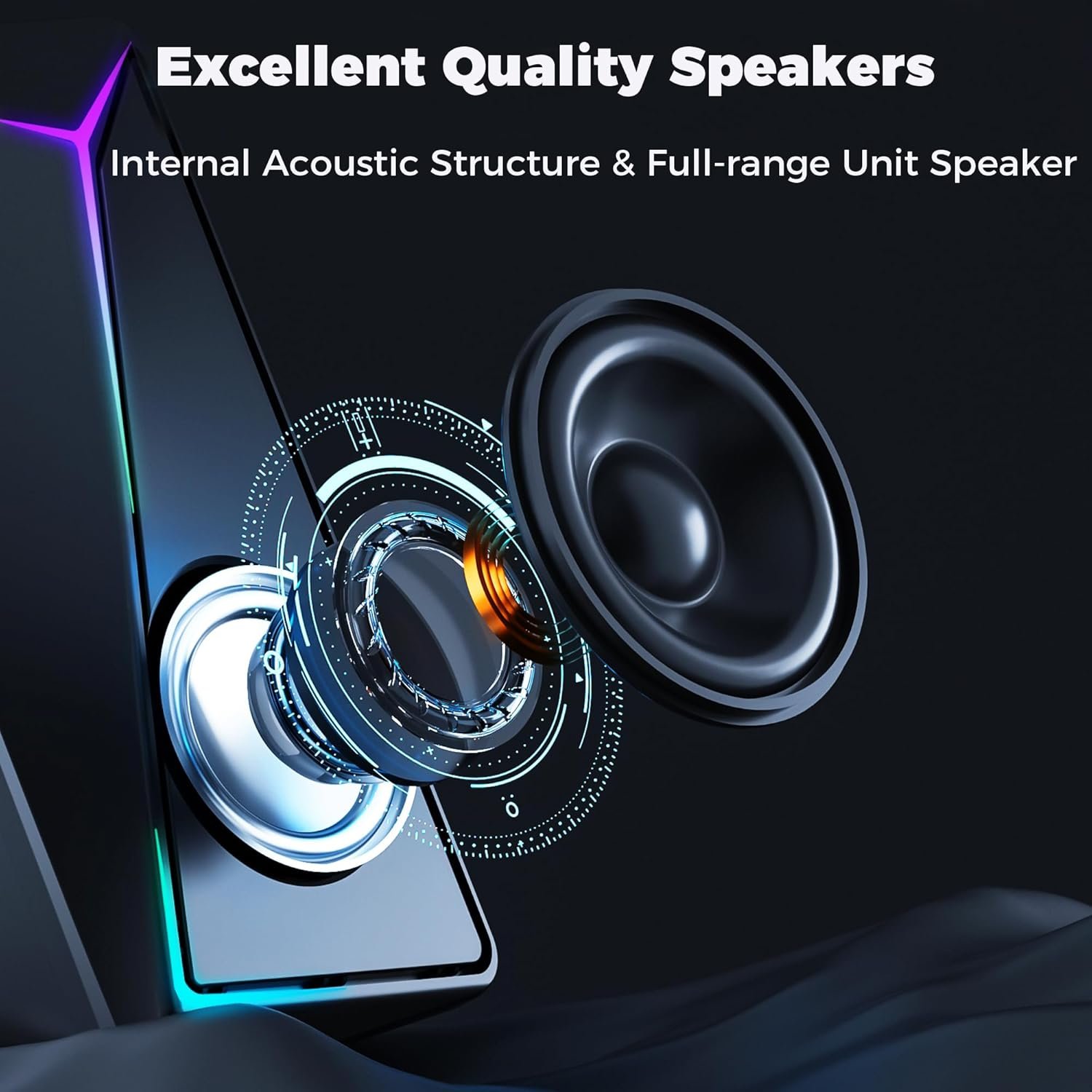 ROSON Computer Speakers, PC Speakers with Enhanced Bass and Volume Control, Stereo 2.0 Gaming Speakers, USB Powered 3.5mm Aux Cable Multimedia Speakers for Laptop/Desktop/Tablets/Phone - Image 4