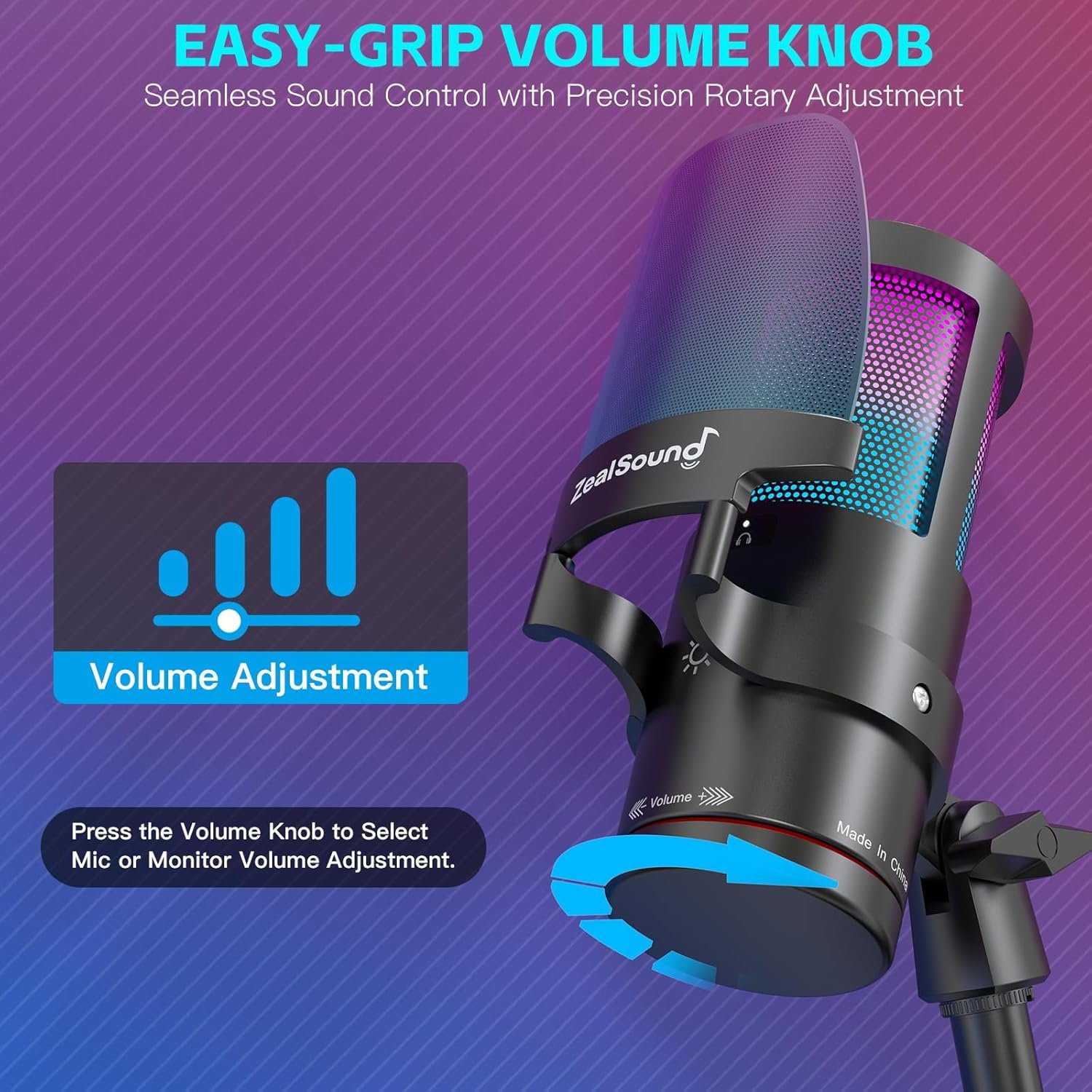 ZealSound Gaming USB Microphone,Noise Cancellation Condenser mic with RGB Light,Touch Mute,Gain,Monitoring for Streaming,Podcast,Twitch,YouTube,Discord,iPhone,iPad,PC,Computer,PS4,PS5,Mac,GamerWave - Image 7