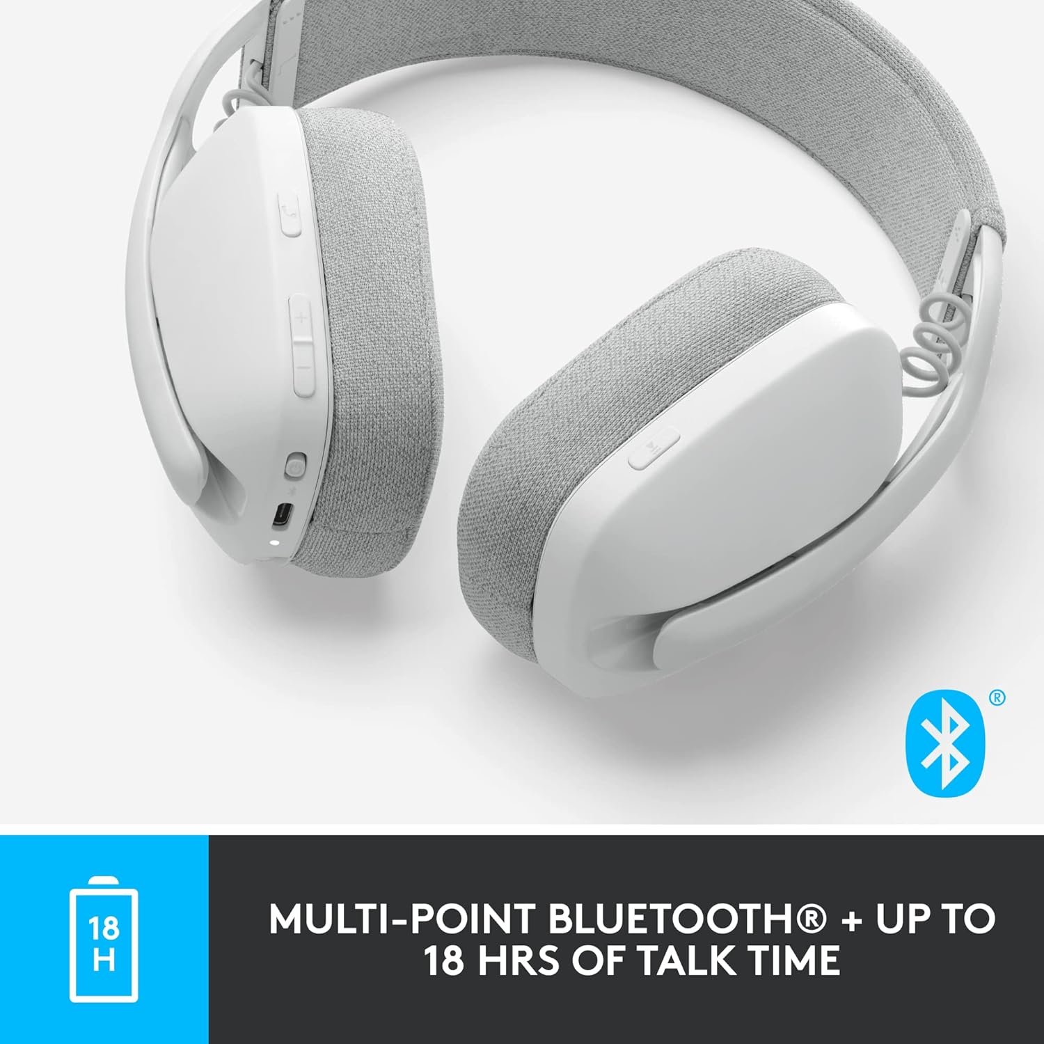 Logitech Zone Vibe 100 Lightweight Wireless Over Ear Headphones with Noise Canceling Microphone, Advanced Multipoint Bluetooth Headset, Works with Teams, Google Meet, Zoom, Mac/PC - Off White - Image 7
