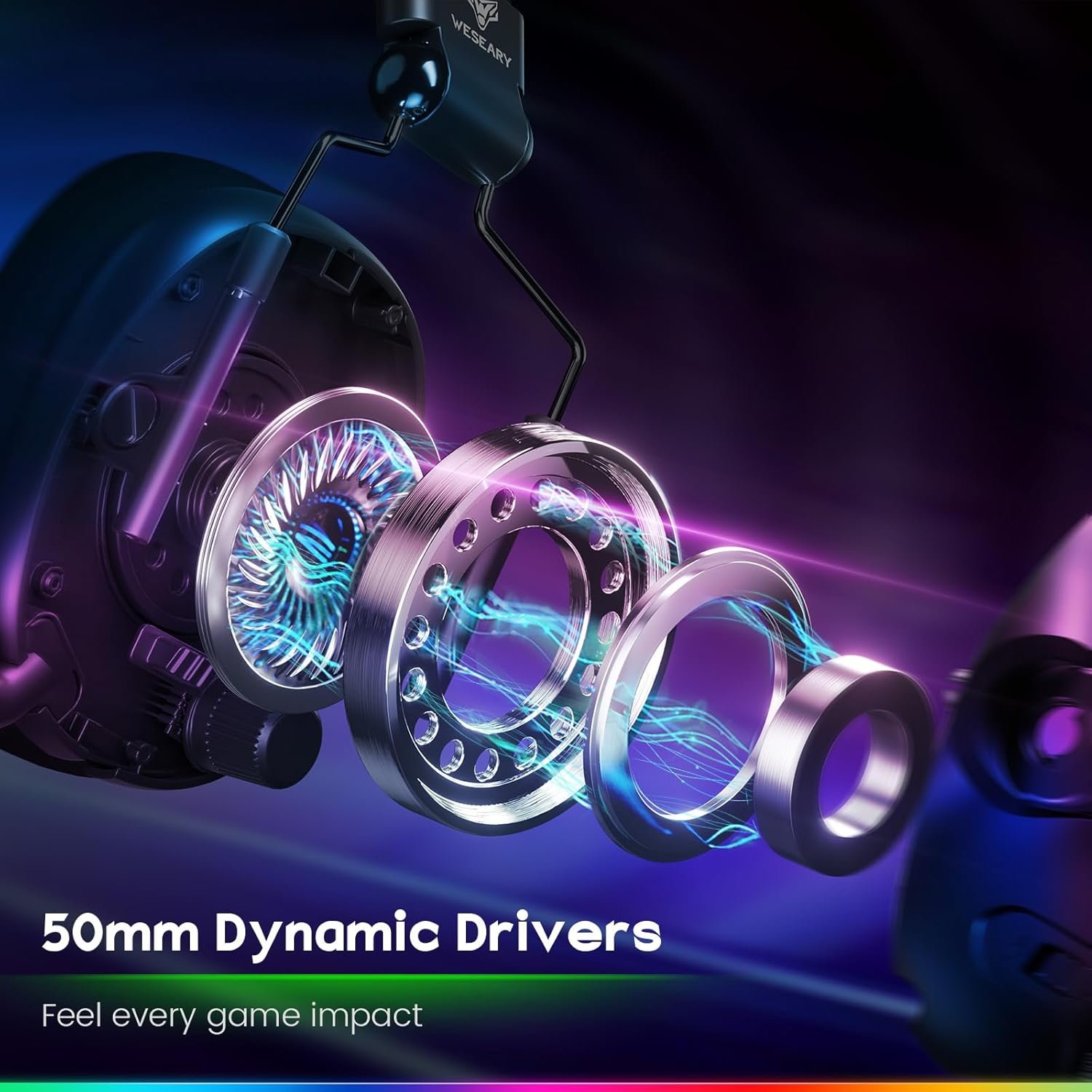 WG2 Wireless Gaming Headsets with Microphone for PS5, PS4, PC, Switch, Mac, Crystal Stereo Bluetooth Headphones, Wireless Headset 2.4GHz with Lossless Audio, 50 Hr Battery, Cool LED - Image 10