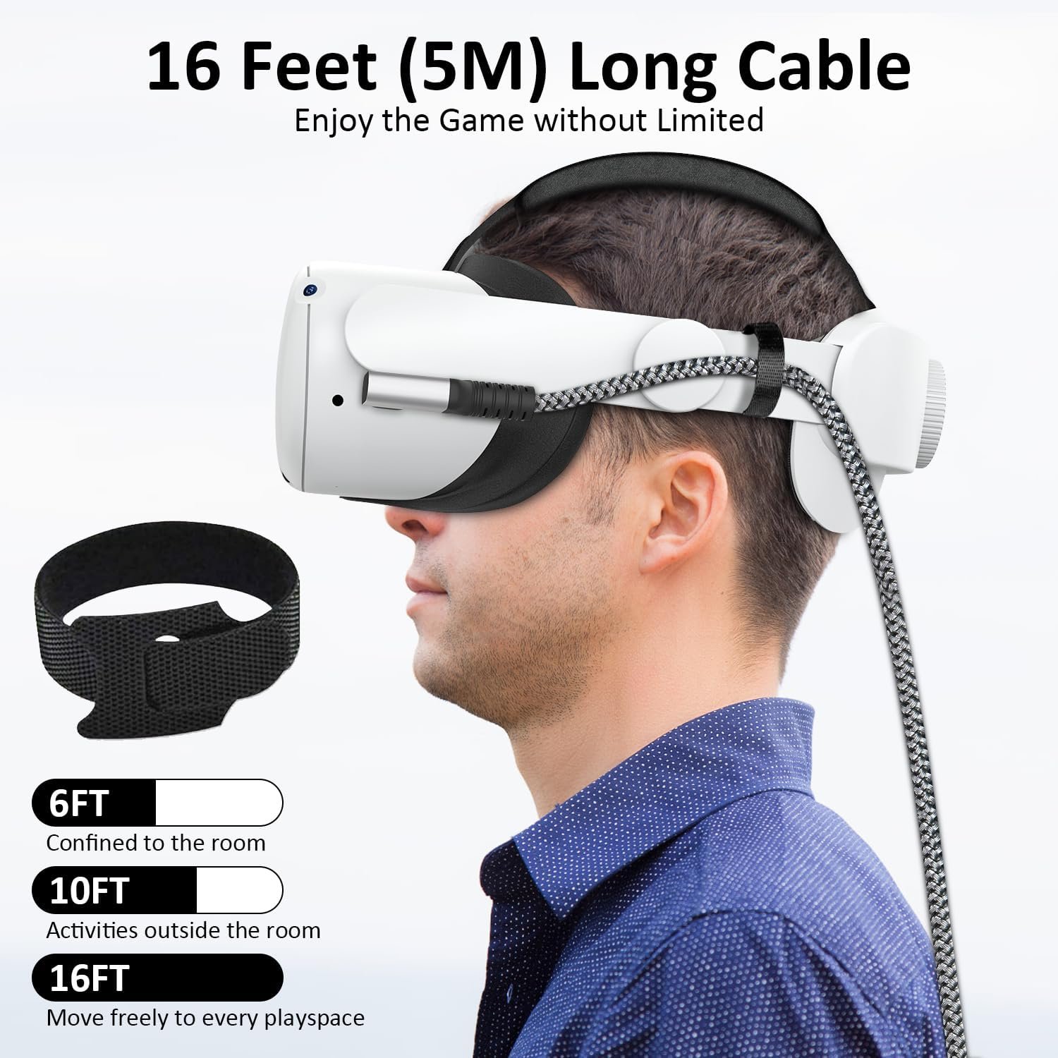 Link Cable 16FT VR Cable Compatible with Meta Oculus Quest 2/Quest 3S/Quest 3/Pro Pico, Nylon Braided Accessories and Gaming PC Steam VR, USB 3.0 Data Transfer Type C Cable, for VR Headset - Image 9