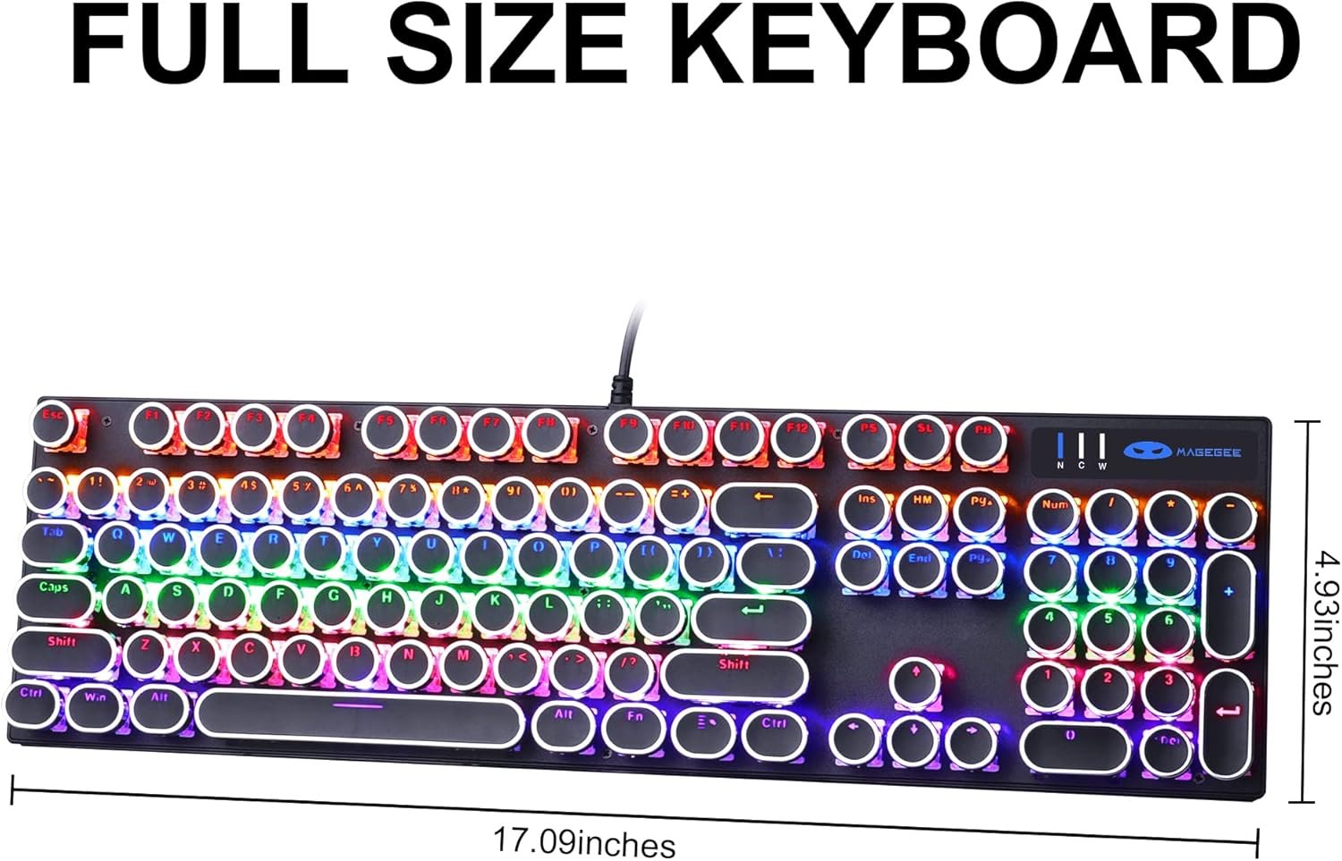 Camiysn Typewriter Style Mechanical Gaming Keyboard, Black Retro Punk Gaming Keyboard with RGB Backlit, 104 Keys Blue Switch Wired Cute Keyboard, Round Keycaps for Windows/Mac/PC - Image 9