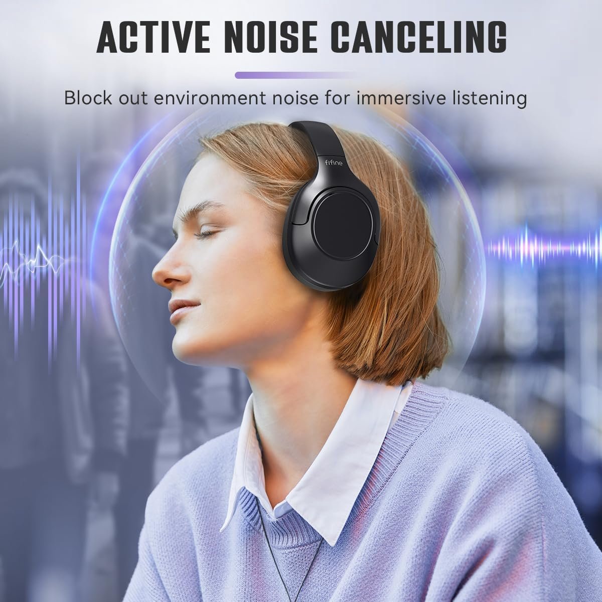 FIFINE Wireless Bluetooth Headphones, Over-Ear Noise Canceling Headphones with Soft Earmuffs, Up to 65H Playtime for Music, Phone Calls, Sport Travel Headset for iPhone/Android/Tablet-X3 Black - Image 3