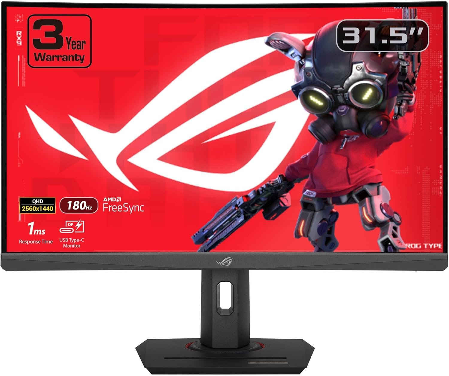 ASUS ROG Strix 32” 1440P USB-C Curved HDR Gaming Monitor (XG32WCS) - QHD, 180Hz, 1ms, Fast VA, Extreme Low Motion Blur Sync, FreeSync, DisplayWidget, Tripod Socket, AI Technology, 3 yr Warranty - Image 2