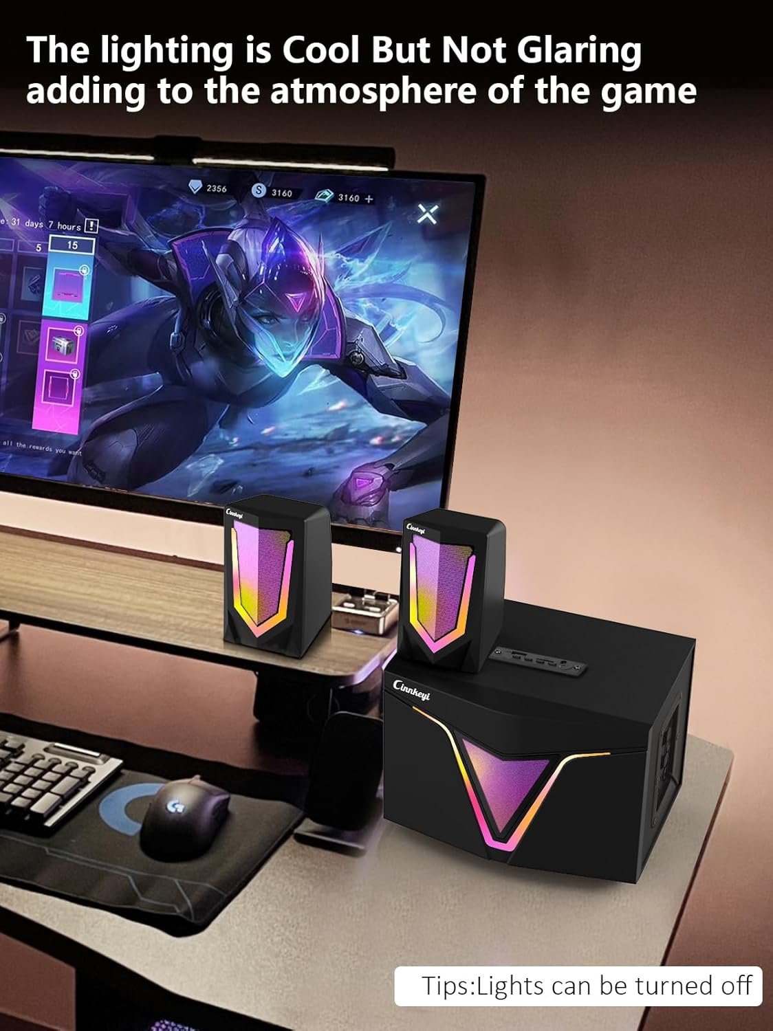 2.1 USB-Powered Computer Speaker with Subwoofer,Computer Speakers with 9'' subwoofer-Dual 4.7'' mid-Treble Full-Range Satellites for PC,Speaker with Dynamic RGB,Up to 16W, 3.5mm Inputs - Image 4