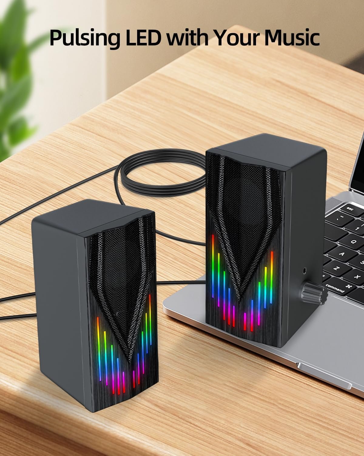 Computer Speakers,Computer Speakers for Desktop PC,Computer Speakers for Laptop, with 6 Colorful RGB Lights,3.5mm Aux Computer Speakers for PC/Laptop/Tablet Phone(E1065), Black - Image 8