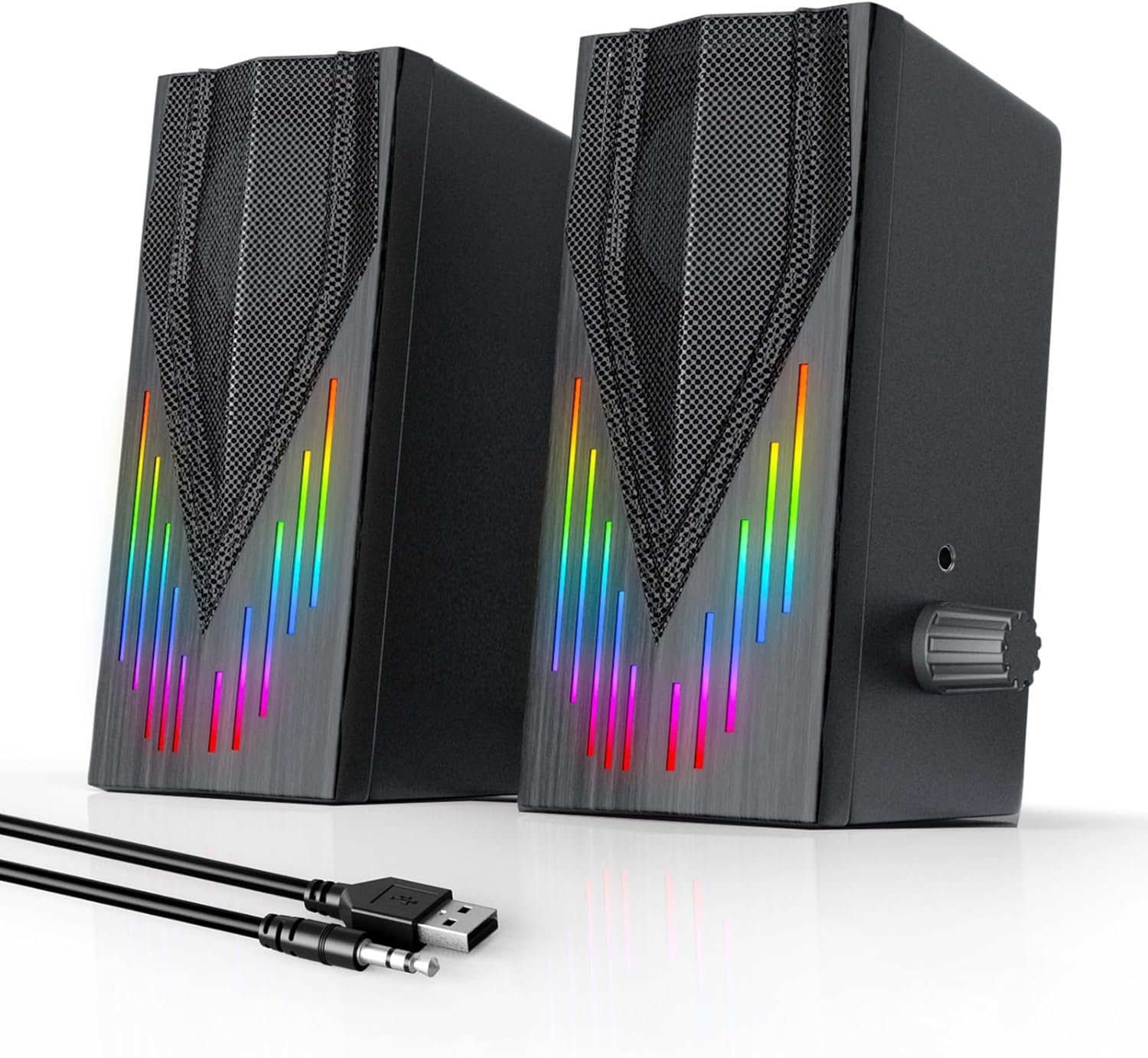 Computer Speakers,Computer Speakers for Desktop PC,Computer Speakers for Laptop, with 6 Colorful RGB Lights,3.5mm Aux Computer Speakers for PC/Laptop/Tablet Phone(E1065), Black - Image 2