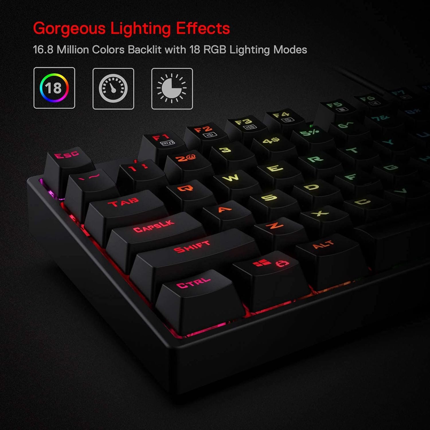 Redragon K582 RGB Mechanical Gaming Keyboard, 100% 104 Keys Standard Layout Gaming Keyboard with Double-Shot ABS Keycaps, Dynamic 16.8M RGB Backlit & Linear Red Switch, Redefine Software Supported - Image 3