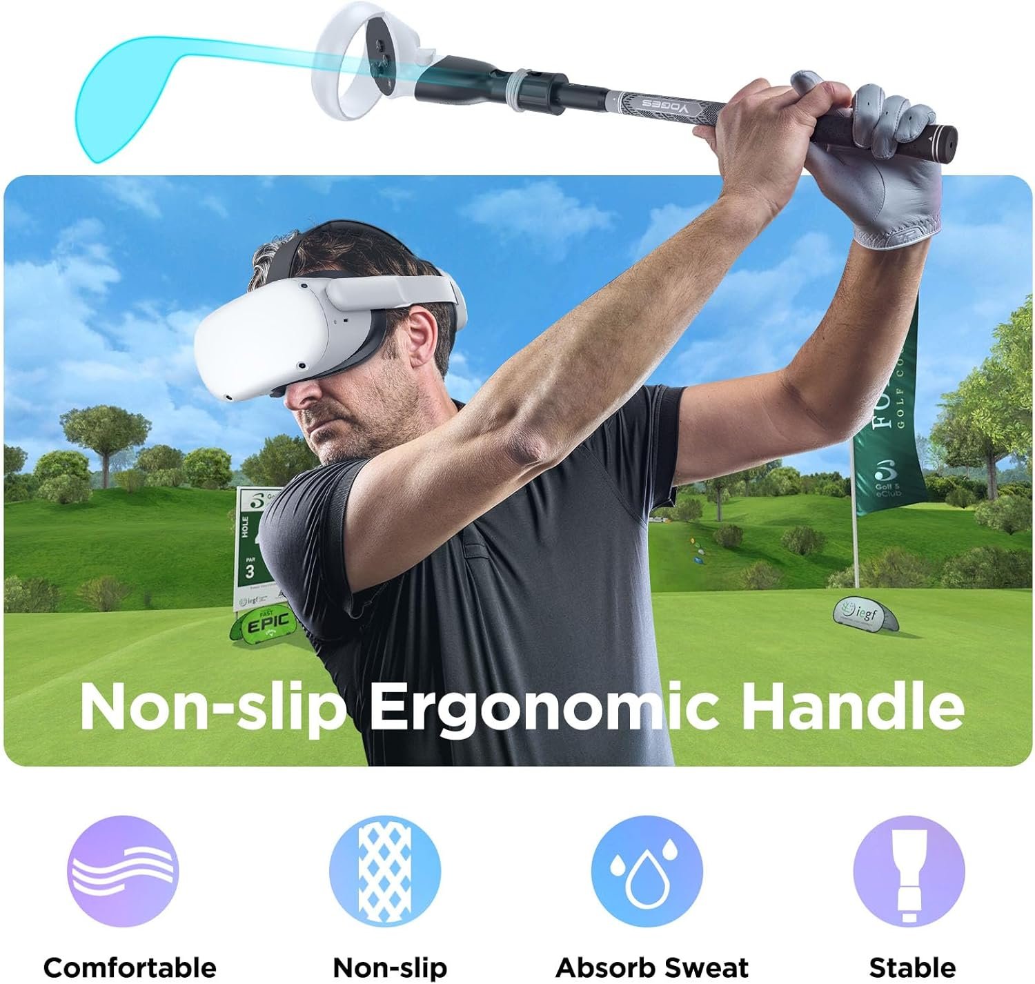 YOGES VR Golf Club Handle Compatible with Oculus-Quest 2-Accessories, Virtual Reality Baseball Controller Attachment, Simulator Real Golf Game Bat Adapter for Golf+, Walkabout Mini Golf, Golf5eclub - Image 5