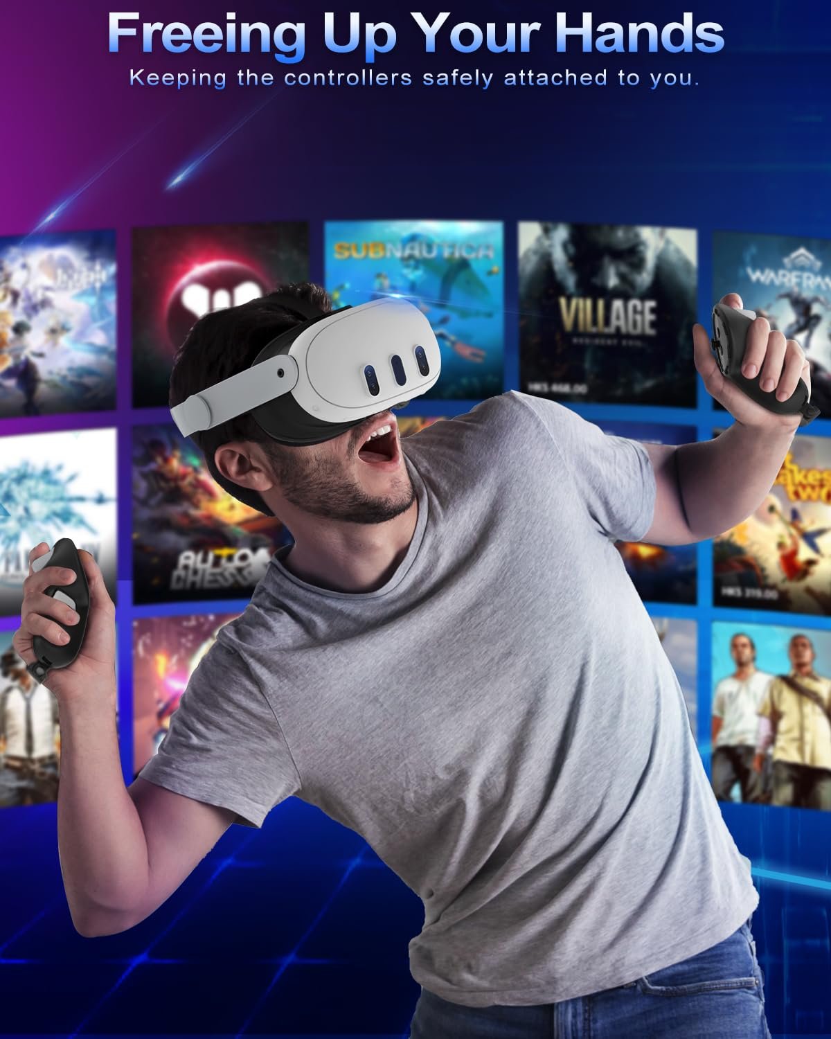 Controller Grip for Oculus Meta Quest 3S Oculus Quest 3 VR Accessories Grips Cover for VR Touch Controllers Straps Silicone Covers Protector with Non-Slip Thumbstick Covers 1Pair Black - Image 3