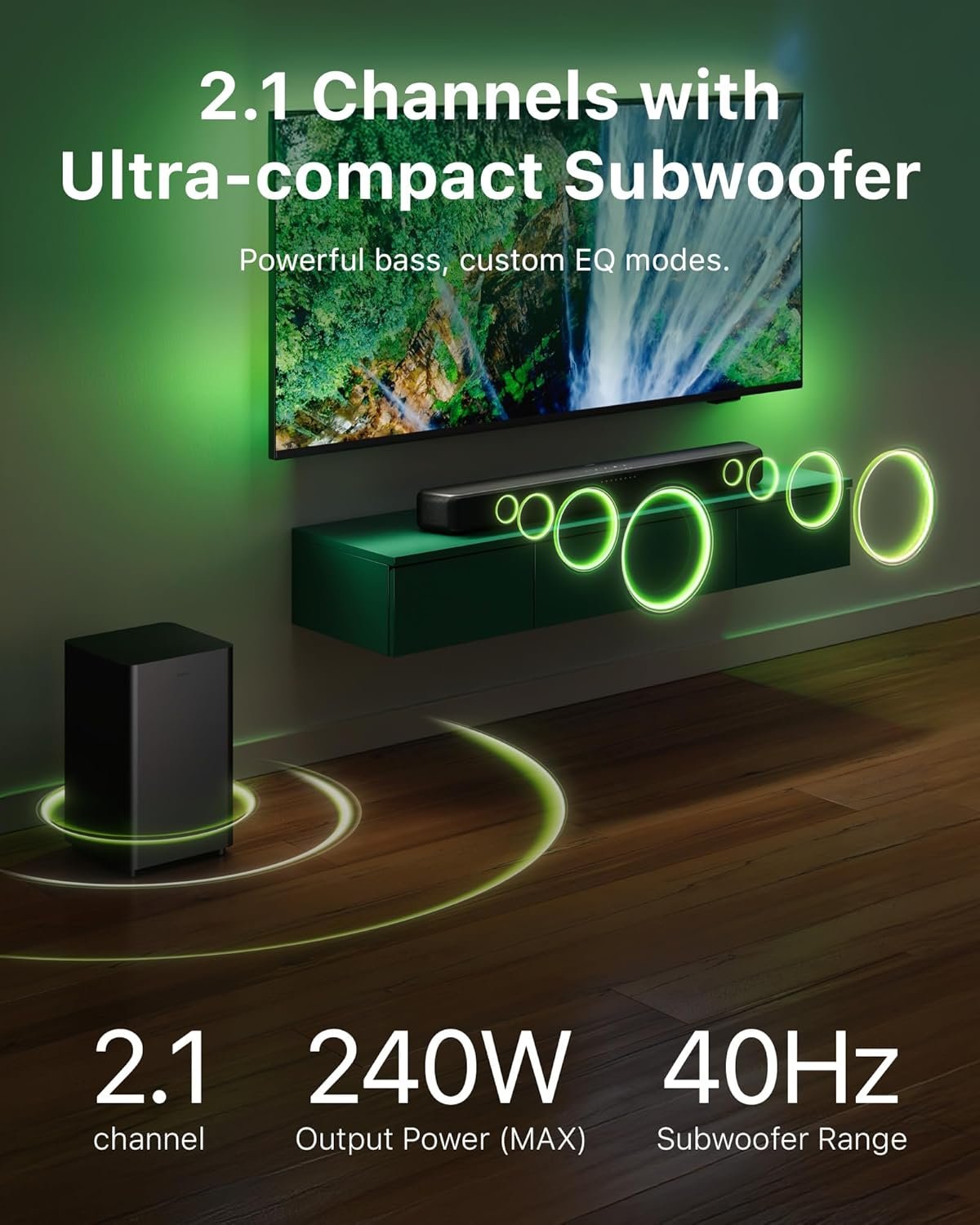 PHILIPS B5309 Soundbar 2.1 with Wireless Subwoofer and Immersive DTS Virtual:X Audio Technology - 240W Max Power, Deep Bass, Bluetooth 5.4, Four EQ Modes, HDMI ARC and USB connectivity - Dark Grey - Image 3