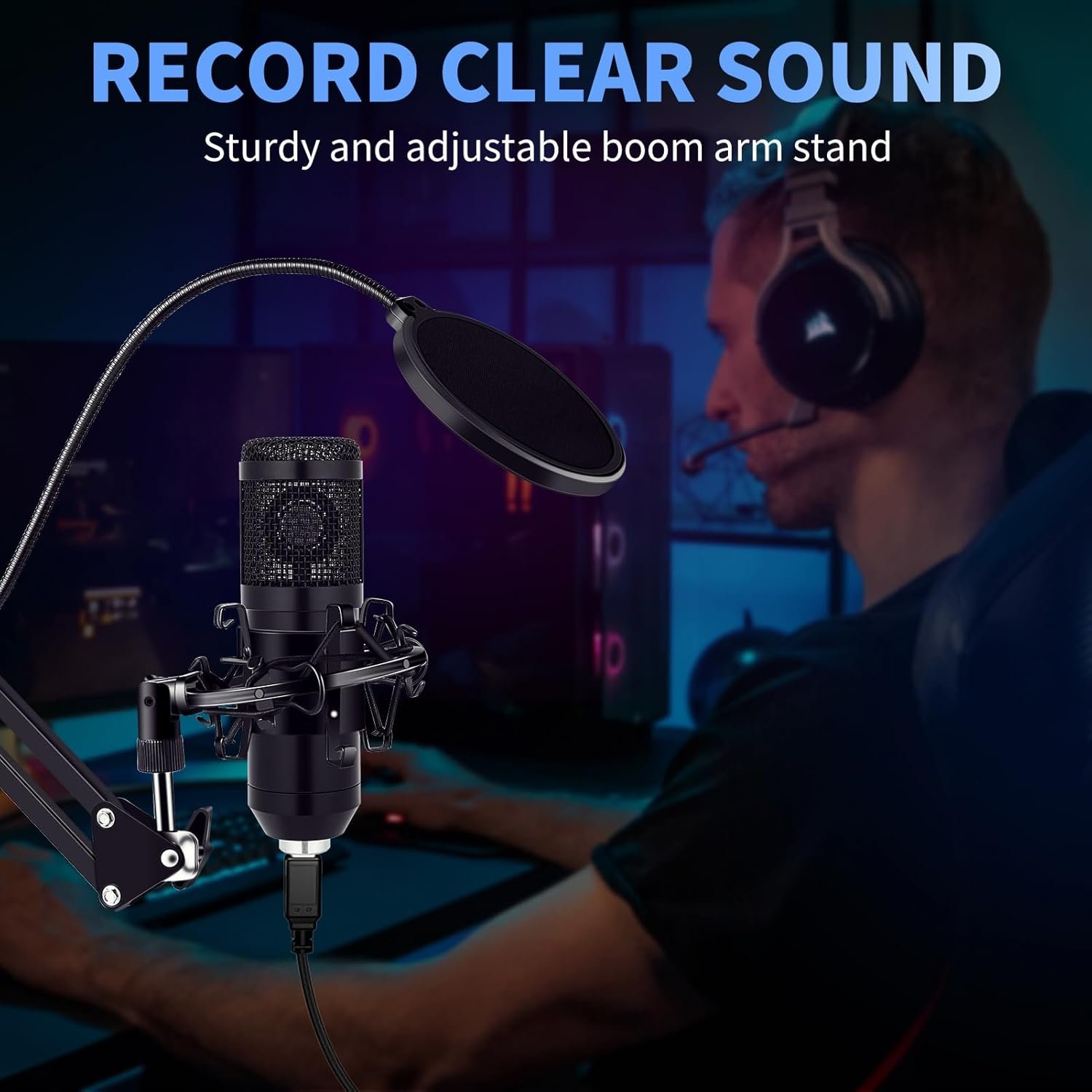 USB Condenser Microphone,Computer PC Microphone Kit with Adjustable Boom Arm Stand Shock Mount for YouTube Vocal Gaming Streaming - Image 5