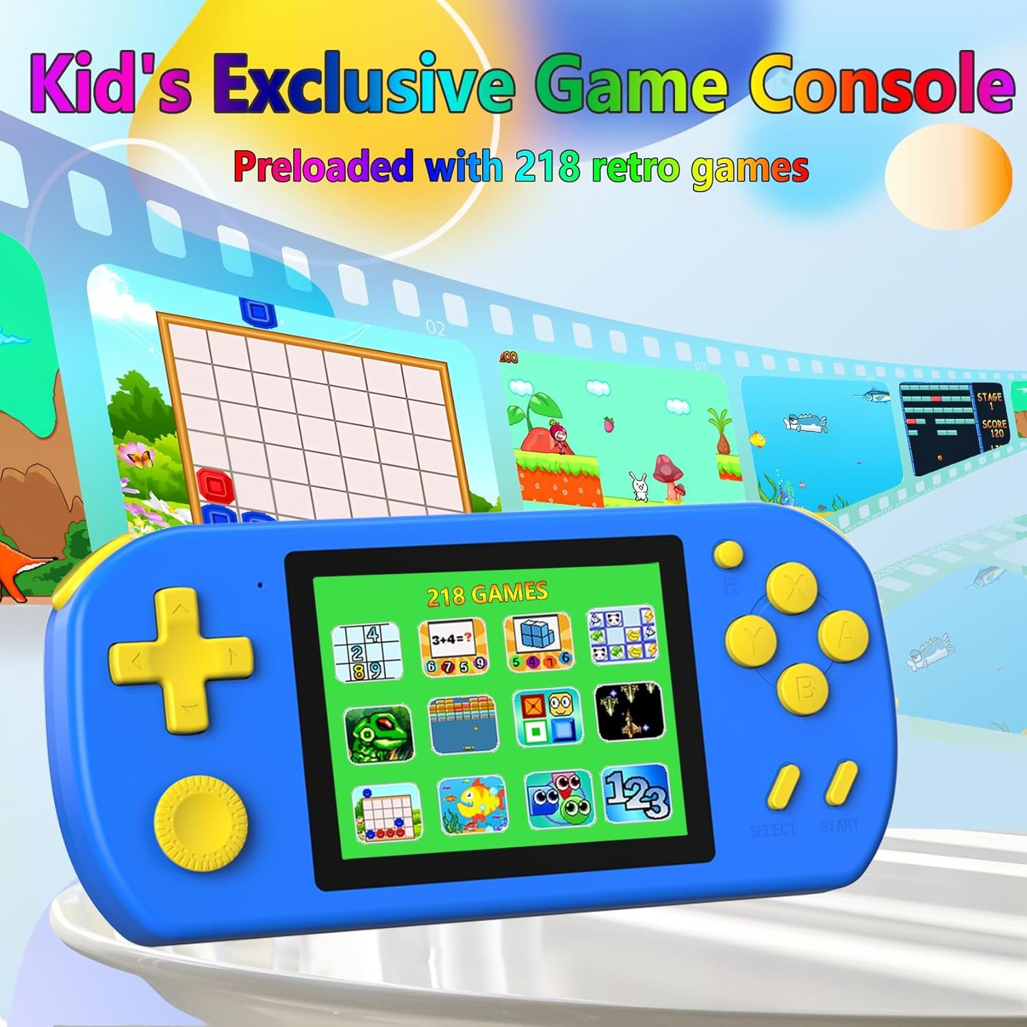 Kids Handheld Games Preloaded 218 Retro Video Games, Portable Gaming Electronic Toys for 4-12 Year Old Boys Girls with 3.0" Screen Rechargeable Battery, Gifts for Birthday Home Travel (Blue) - Image 3