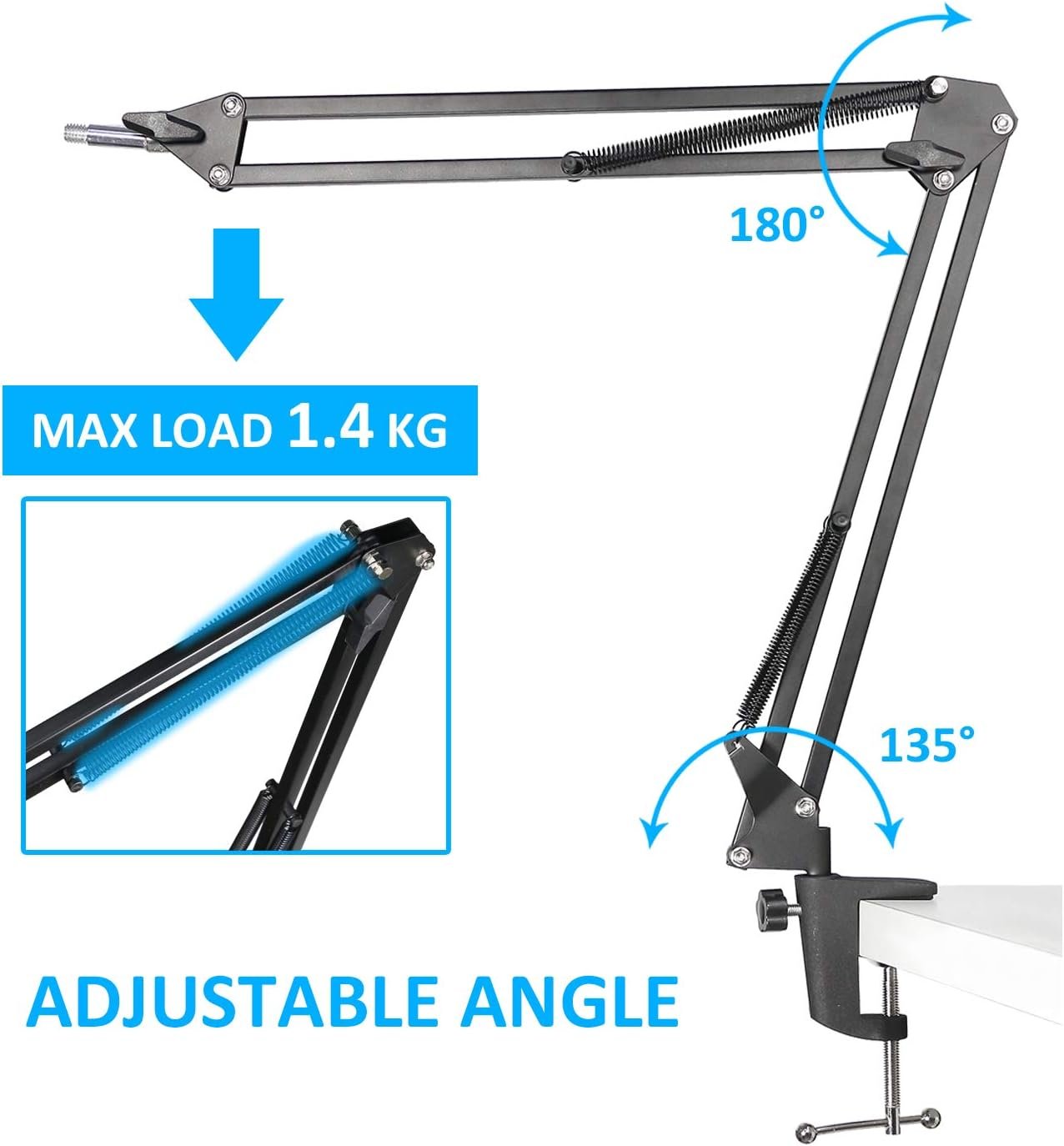 Mic Arm for QuadCast S - Boom Arm for HyperX QuadCast 2 QuadCast SoloCast, Blue Yeti, Fifine AM8, Rode, Shure, Razer, Gaming Mic and Most Microphones using 3/8" to 5/8" Adapter - Image 4