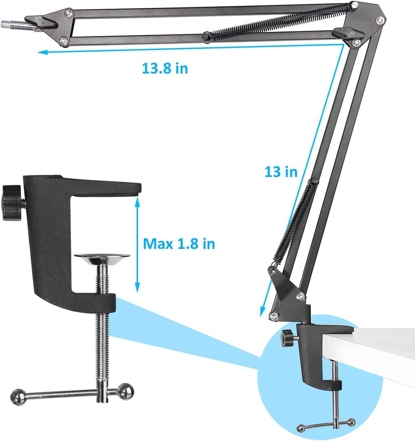 Mic Arm for QuadCast S - Boom Arm for HyperX QuadCast 2 QuadCast SoloCast, Blue Yeti, Fifine AM8, Rode, Shure, Razer, Gaming Mic and Most Microphones using 3/8" to 5/8" Adapter - Image 5