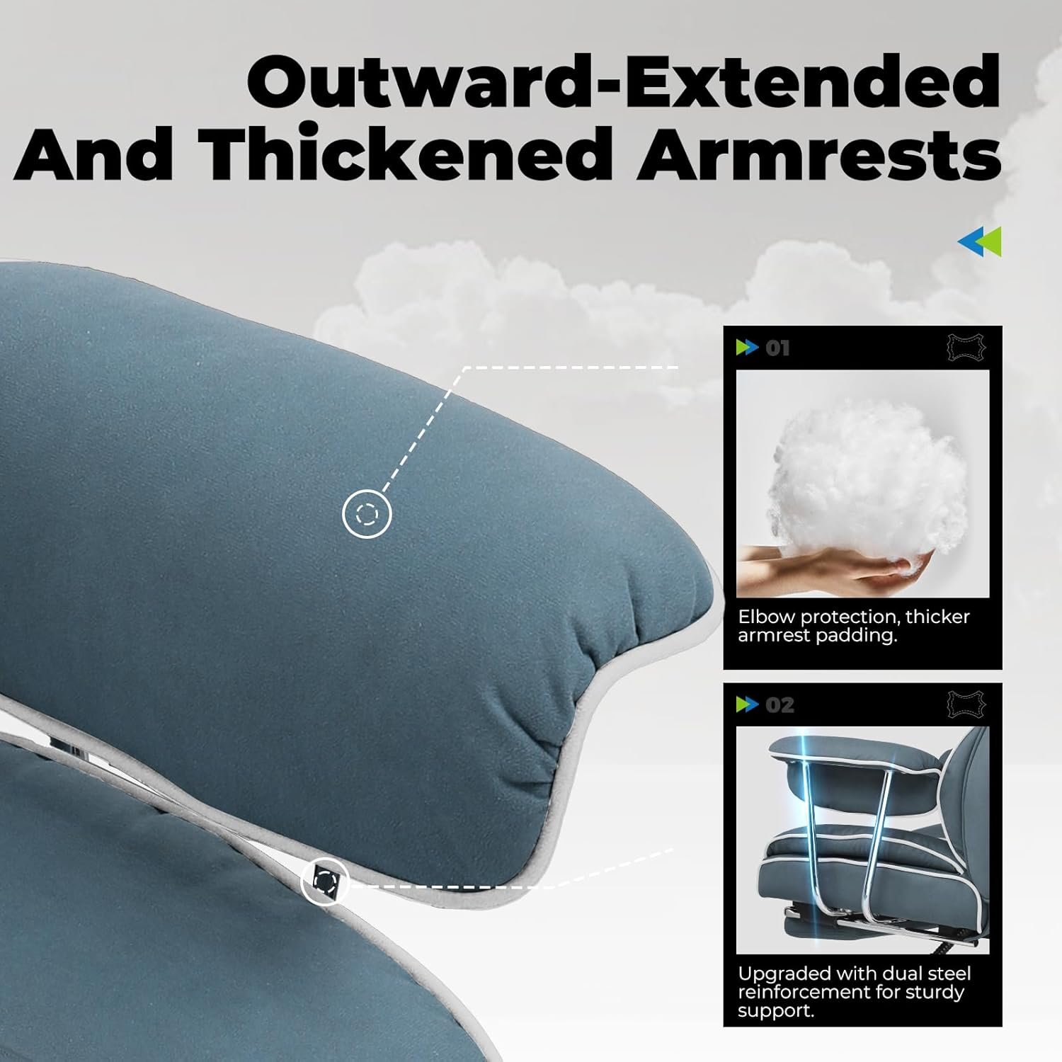 COMHOMA Big and Tall Office Chair, High Back Leather Gaming Chair with Footrest, Executive Ergonomic Office Chair with Pocket Spring Lumbar Support and with Outward Fixed Soft Armrests - Image 7