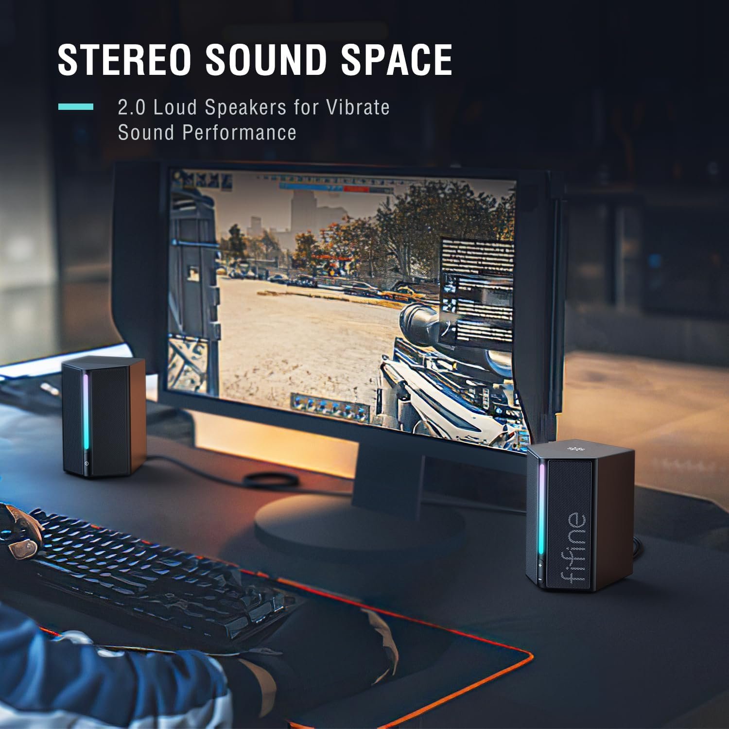 FIFINE Computer Speakers, Desktop PC Speakers with Volume Control, RGB Gaming Loudspeakers Wired with 3.5mm Aux Audio Cable for Laptop Monitor Phone Tablet-AmpliGame A20 - Image 9