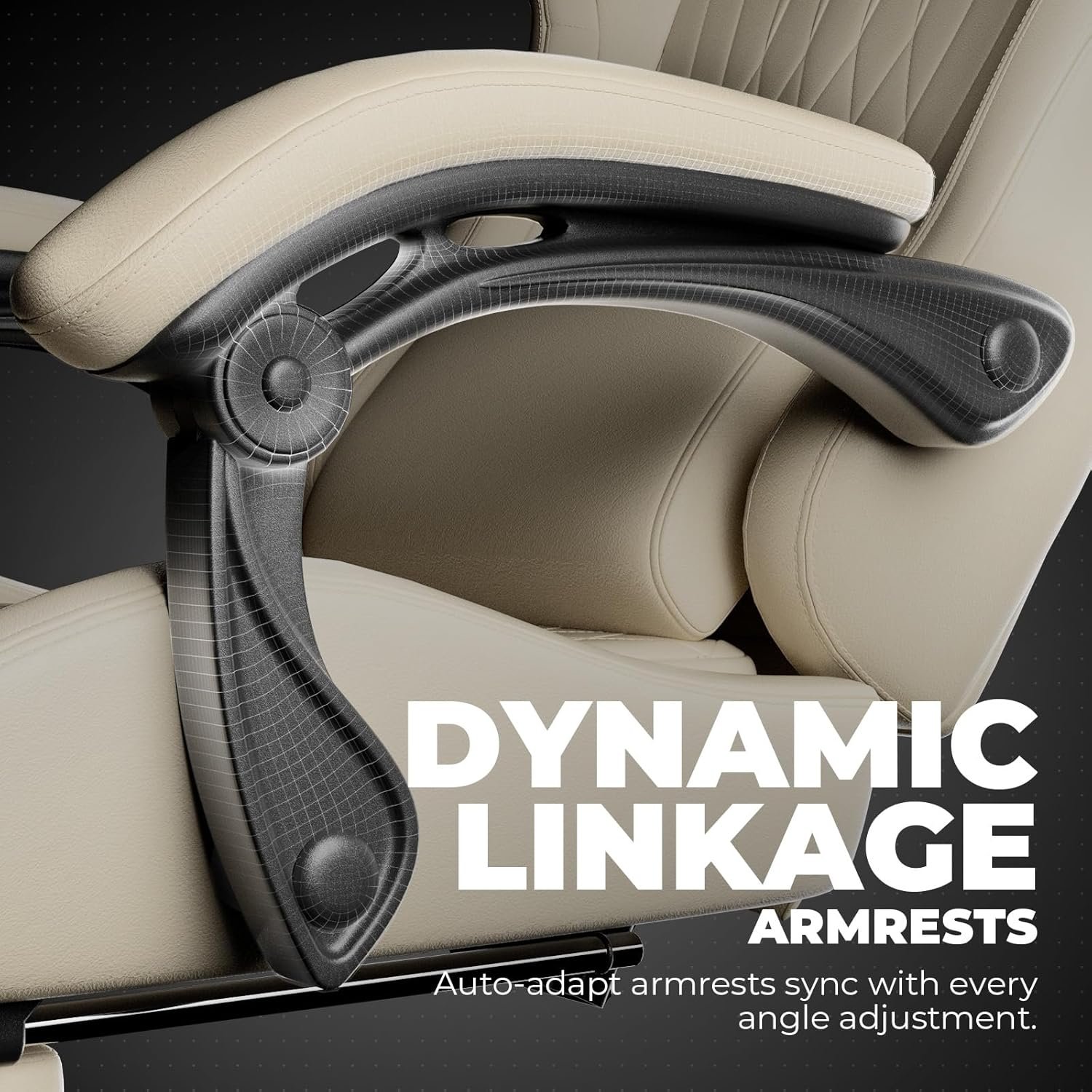 GTPLAYER Gaming Chair, Computer Chair with Footrest and Bluetooth Speakers, High Back Ergonomic Gaming Chairs, Reclining Gaming Chair with Linkage Armrests for Adults by GTRacing (Leather, Ivory) - Image 8