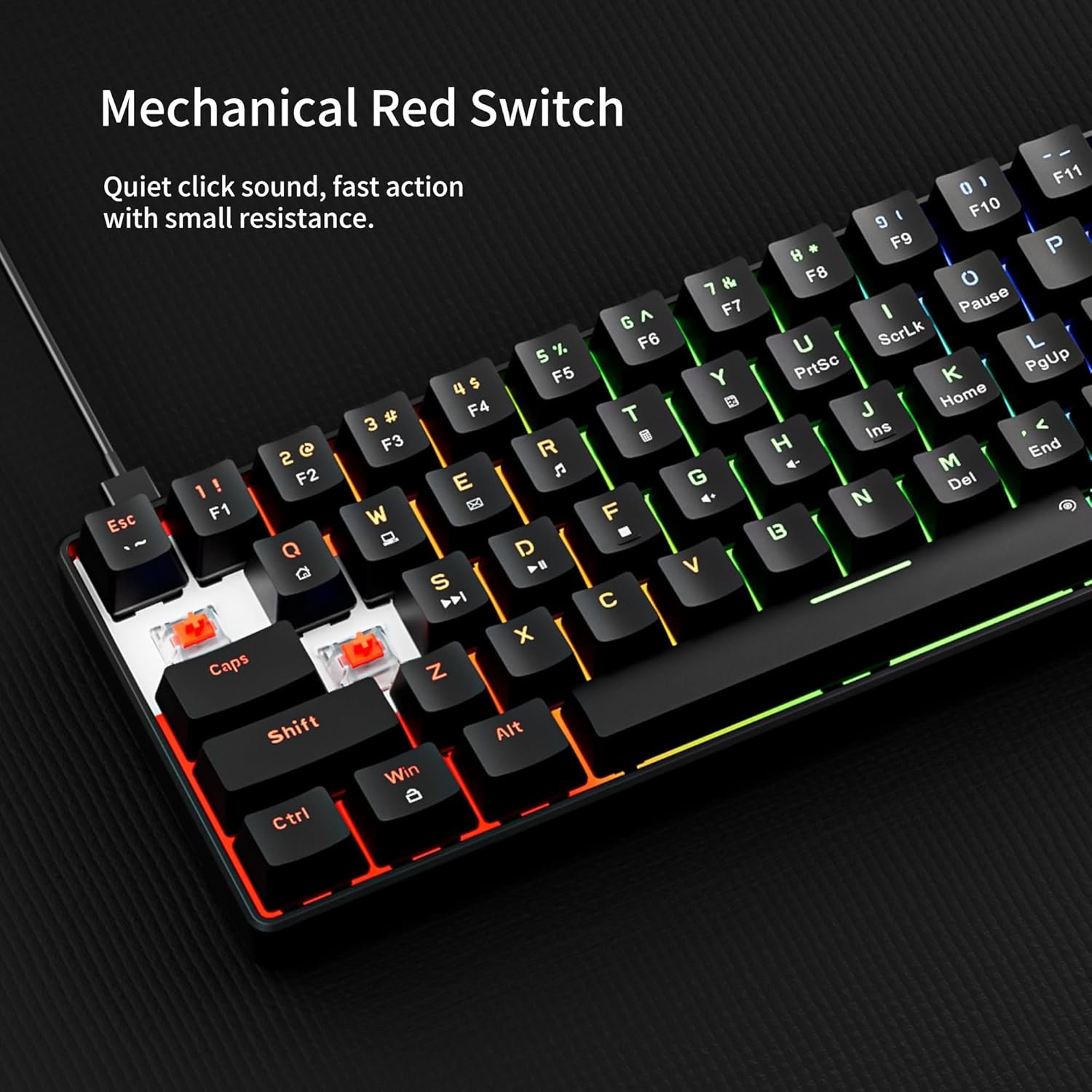 Newmen GM611 Mechanical Keyboard,LED Rainbow Backlit Gaming Wired Keyboard Compact Mini 61 Keys Portable 60 Percent Mechanical Keyboards with Black Keycaps,for Windows Laptop PC Linear Red Switches - Image 3