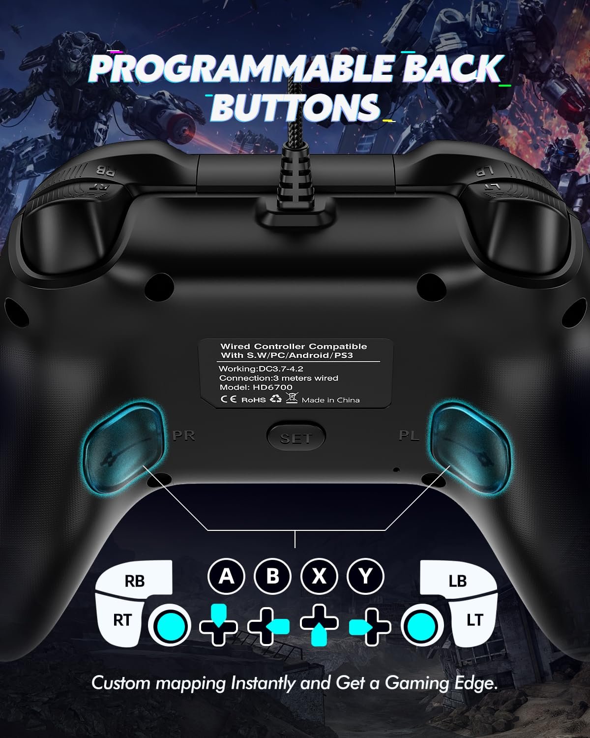 Wired Gaming Controller, Hall Lineness Trigger, Joystick Gamepad with Dual-Vibration PC Game Controller Compatible with PS3, Switch, Windows 10/8/7 PC, Laptop, TV Box, Steam, Epic, Android Mobile Phones, Tesla, 6.5 ft USB Cable(Wired Controller) - Image 5