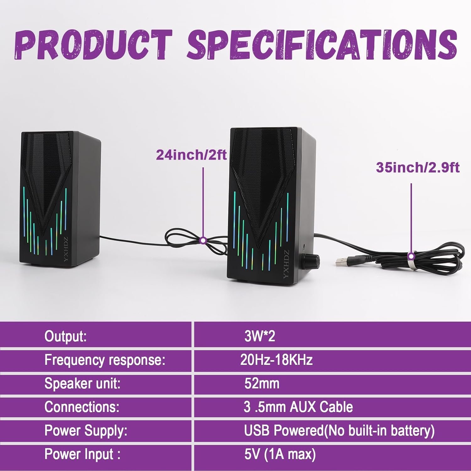 Computer Speakers, Speakers for Computer Desktop PC with Colorful RGB Lighting, USB Powered Gaming Speakers with 3.5mm Aux Cable for Monitor Laptop Tablet - Image 4