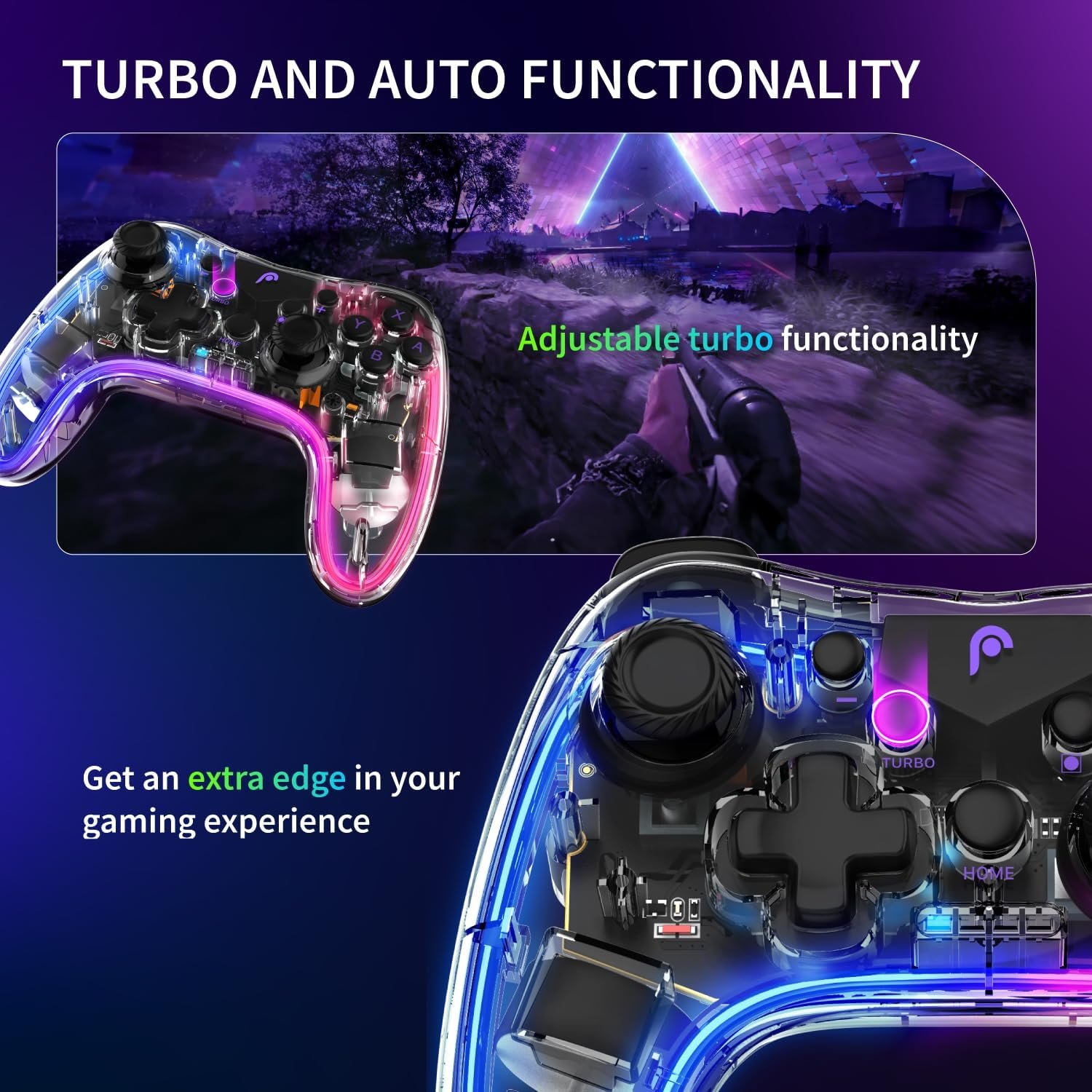 Fosmon Wireless Bluetooth Gaming Controller with RGB Lights (14 Color Setting) and 4 Level Vibration Function for Switch Pro Controllers, Switch/Switch Lite/OLED, PC, Tesla, Android/iOS - Image 5