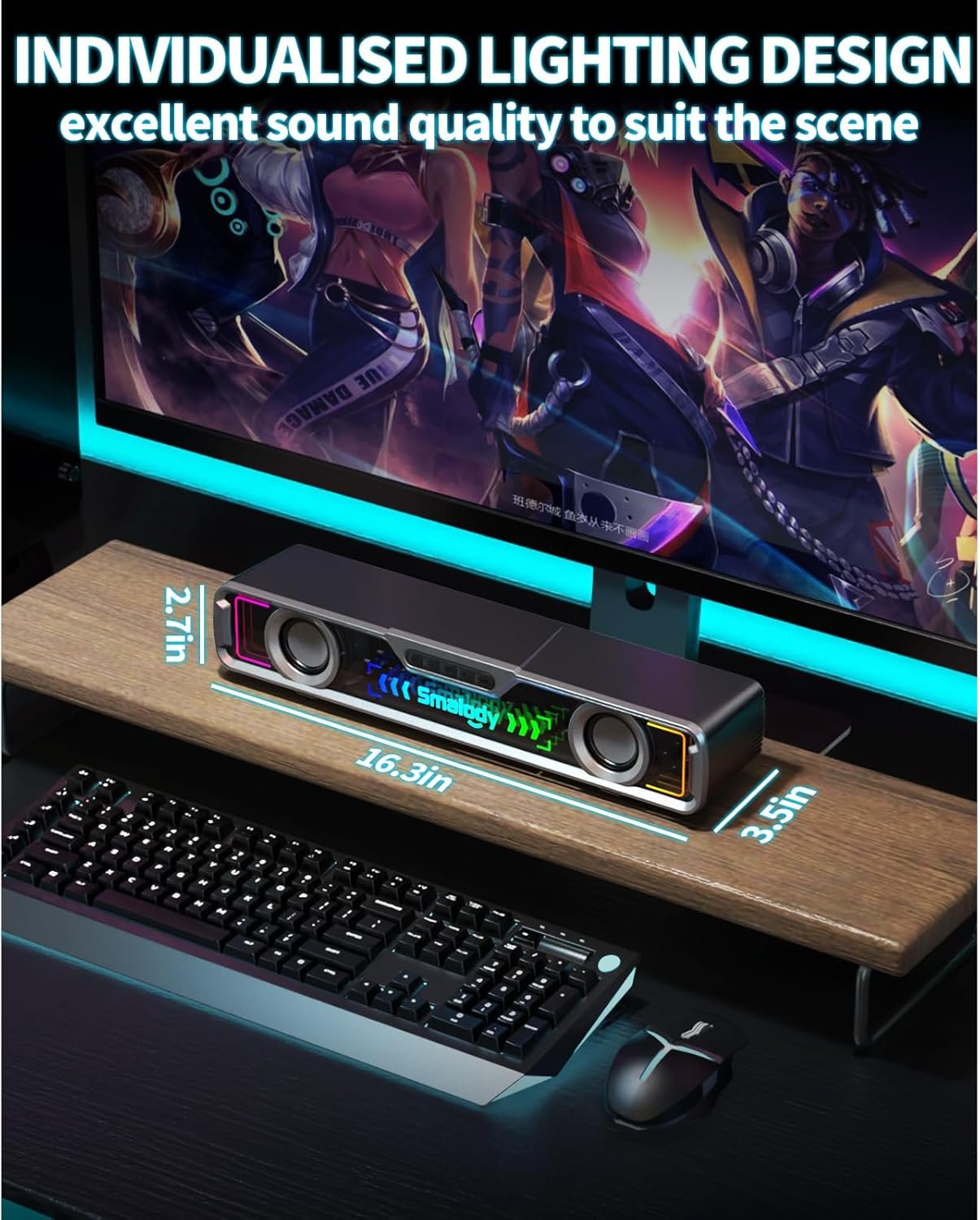 Desktop Computer Speaker, Wireless Bluetooth Sound Bar Speakers for PC, Wired USB Powerful Colorful RGB Speakers for Gaming Movies Decor - Image 4